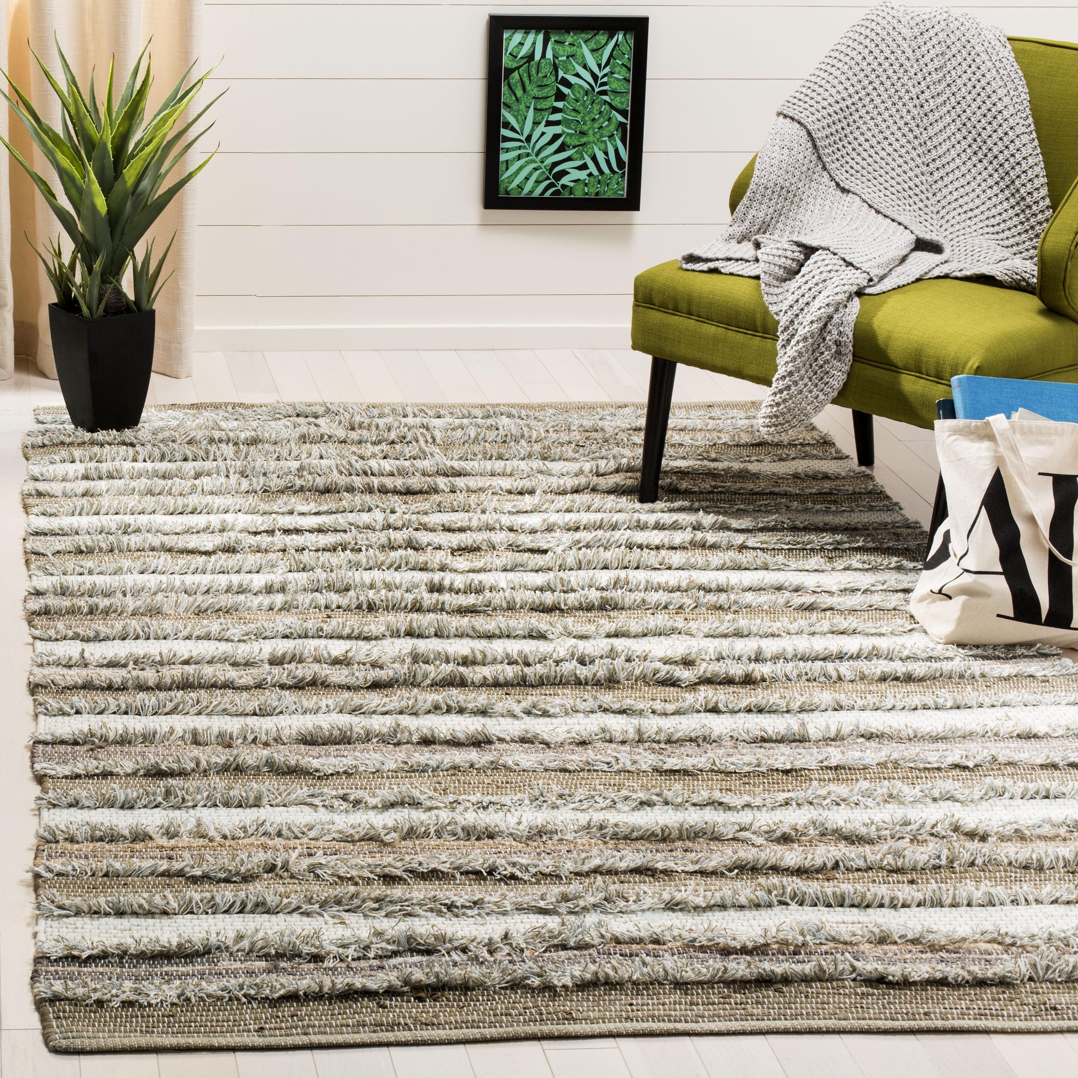 SAFAVIEH Montauk Coilean Striped Cotton Area Rug, Beige/Multi, 6' x 6' Square