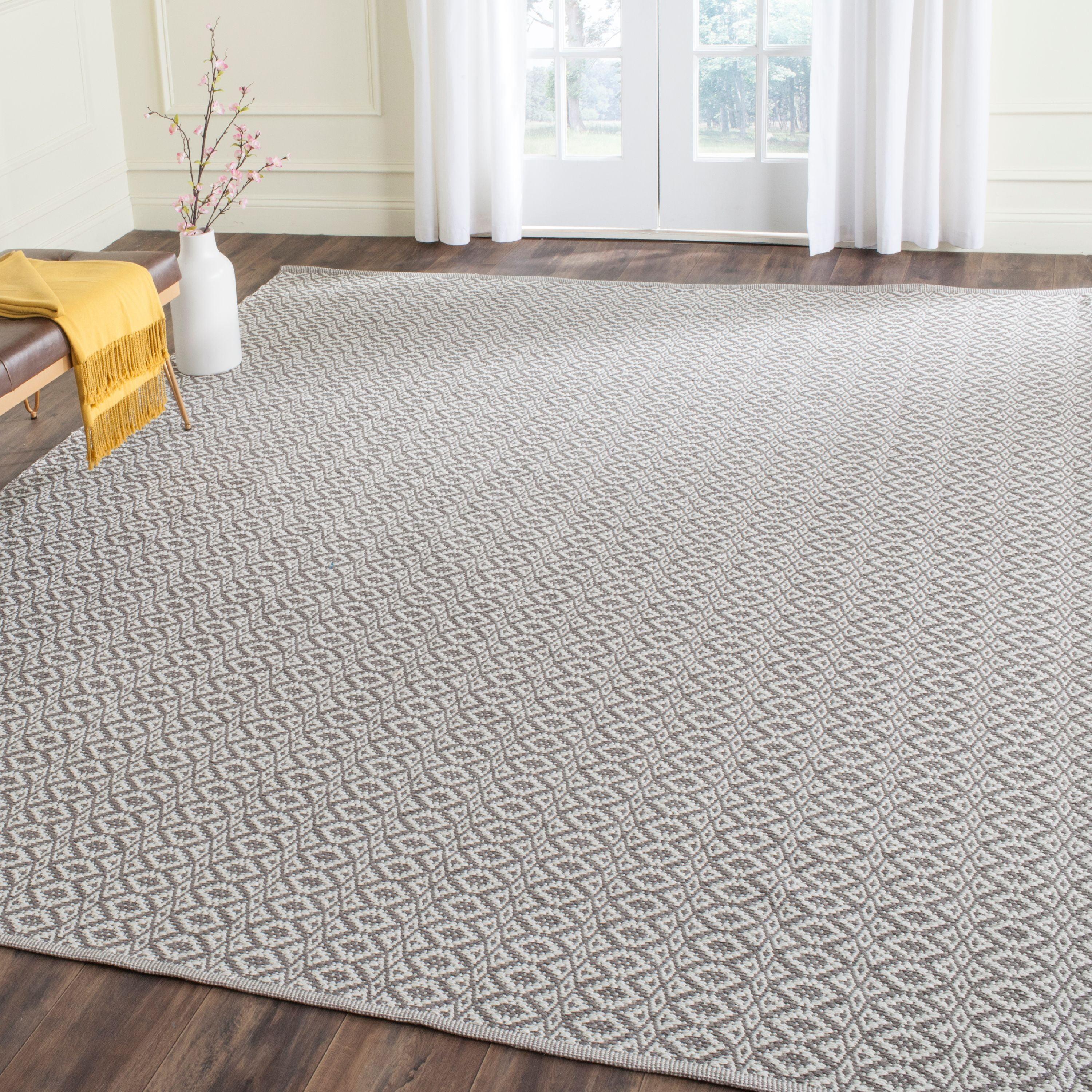 Ivory & Grey Geometric Hand-Woven Cotton Area Rug 8' x 10'