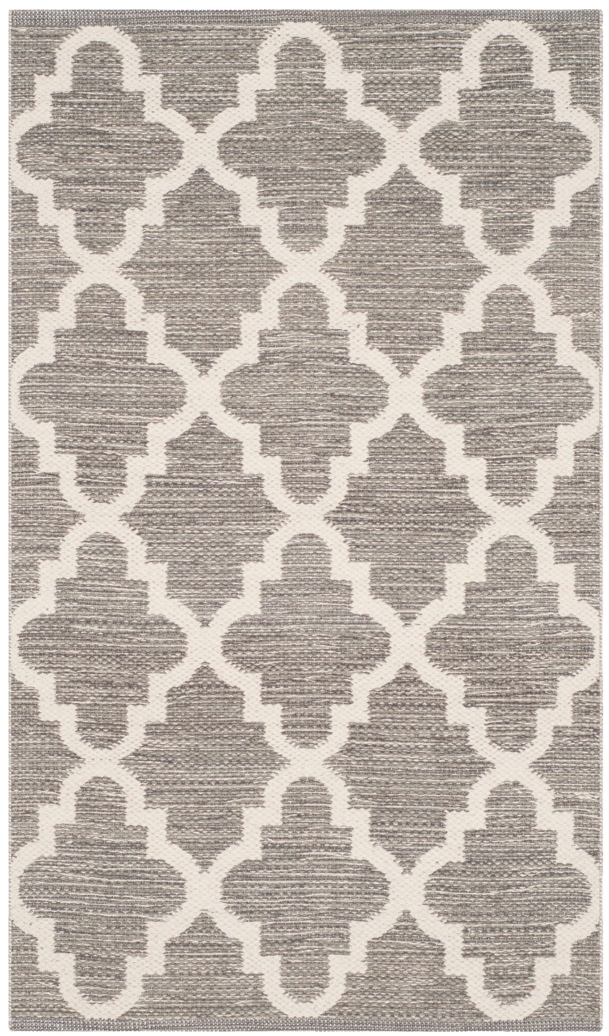 Grey and Ivory Flat Woven Wool Cotton Area Rug