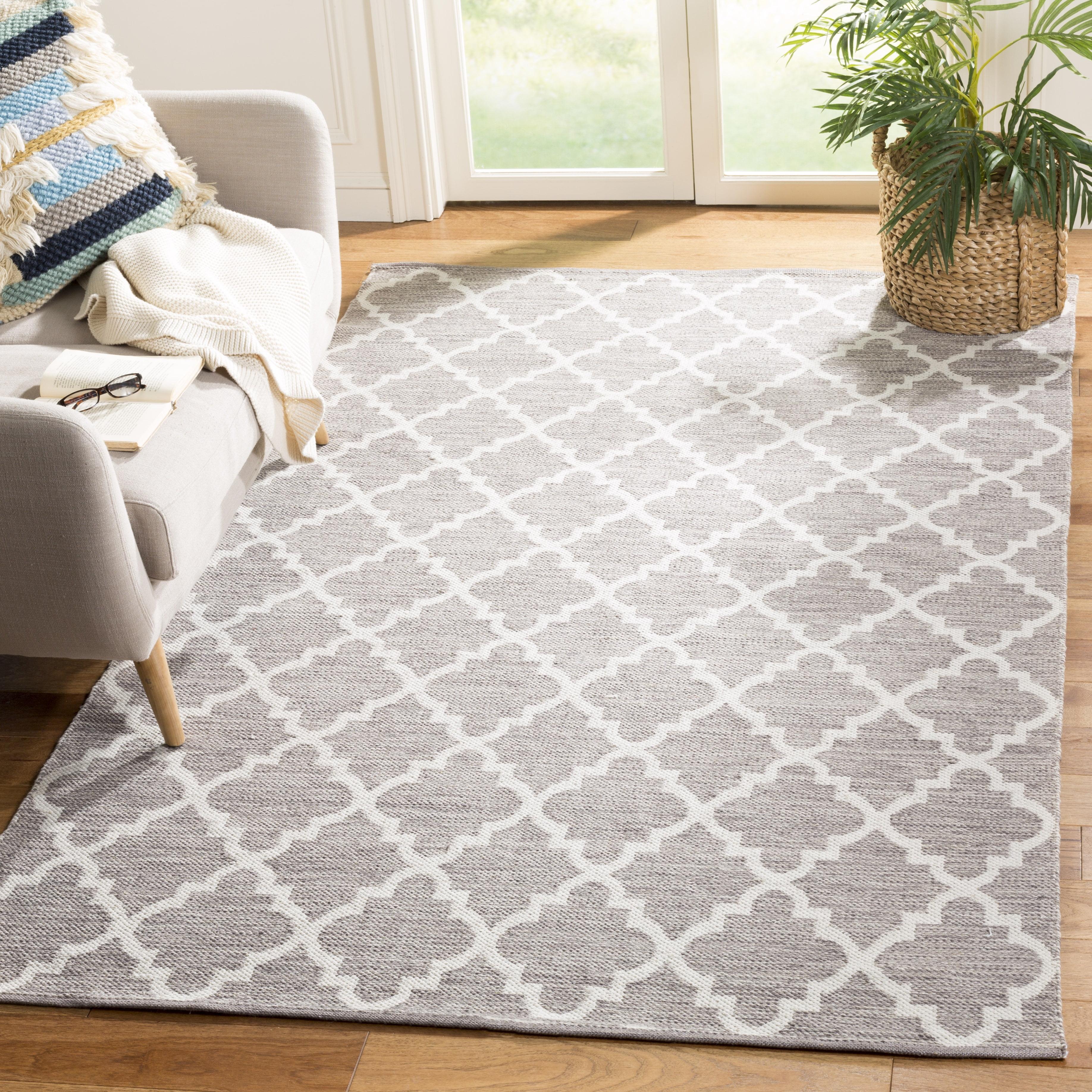 Grey and Ivory Cotton Flat Woven Reversible Area Rug