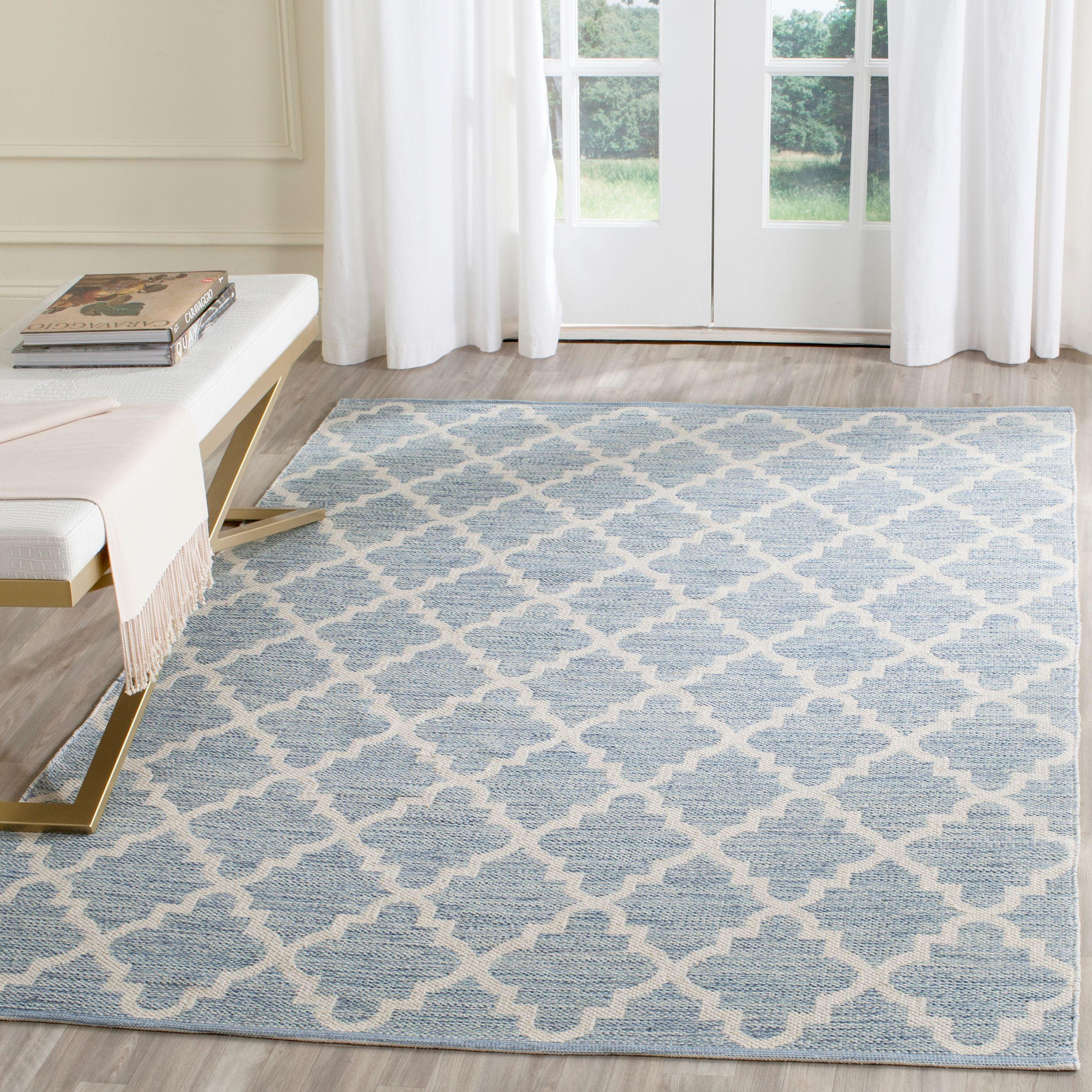 Light Blue and Ivory Cotton Trellis Area Rug