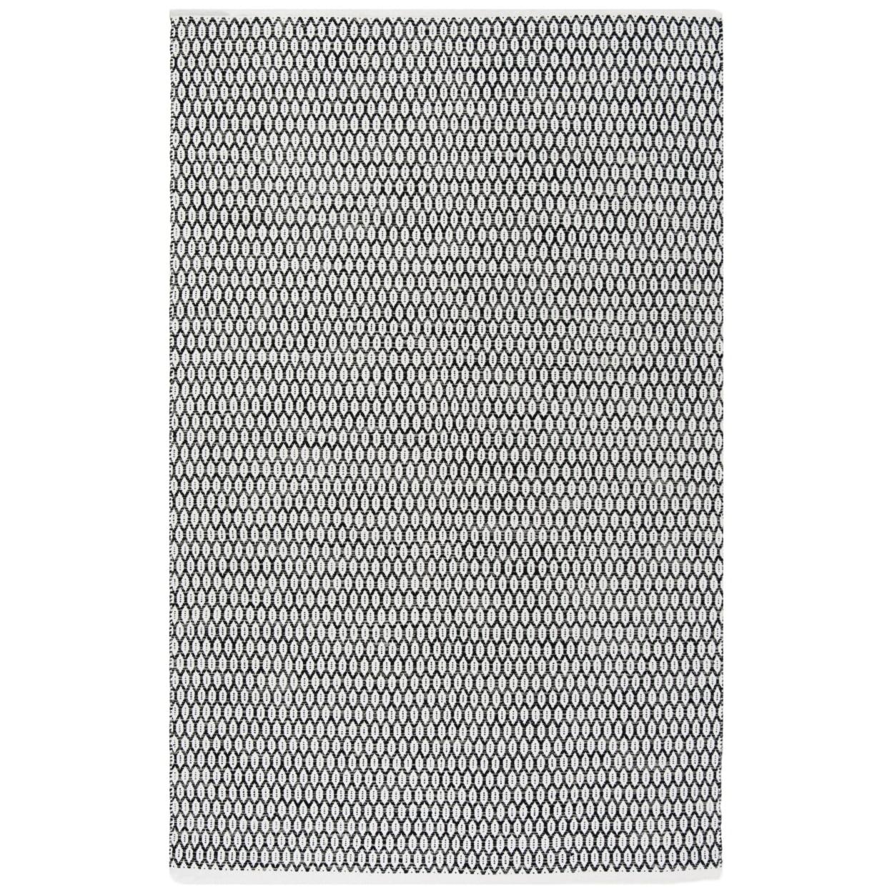 Ivory and Black Hand-Woven Cotton Wool Blend Area Rug, 5' x 8'