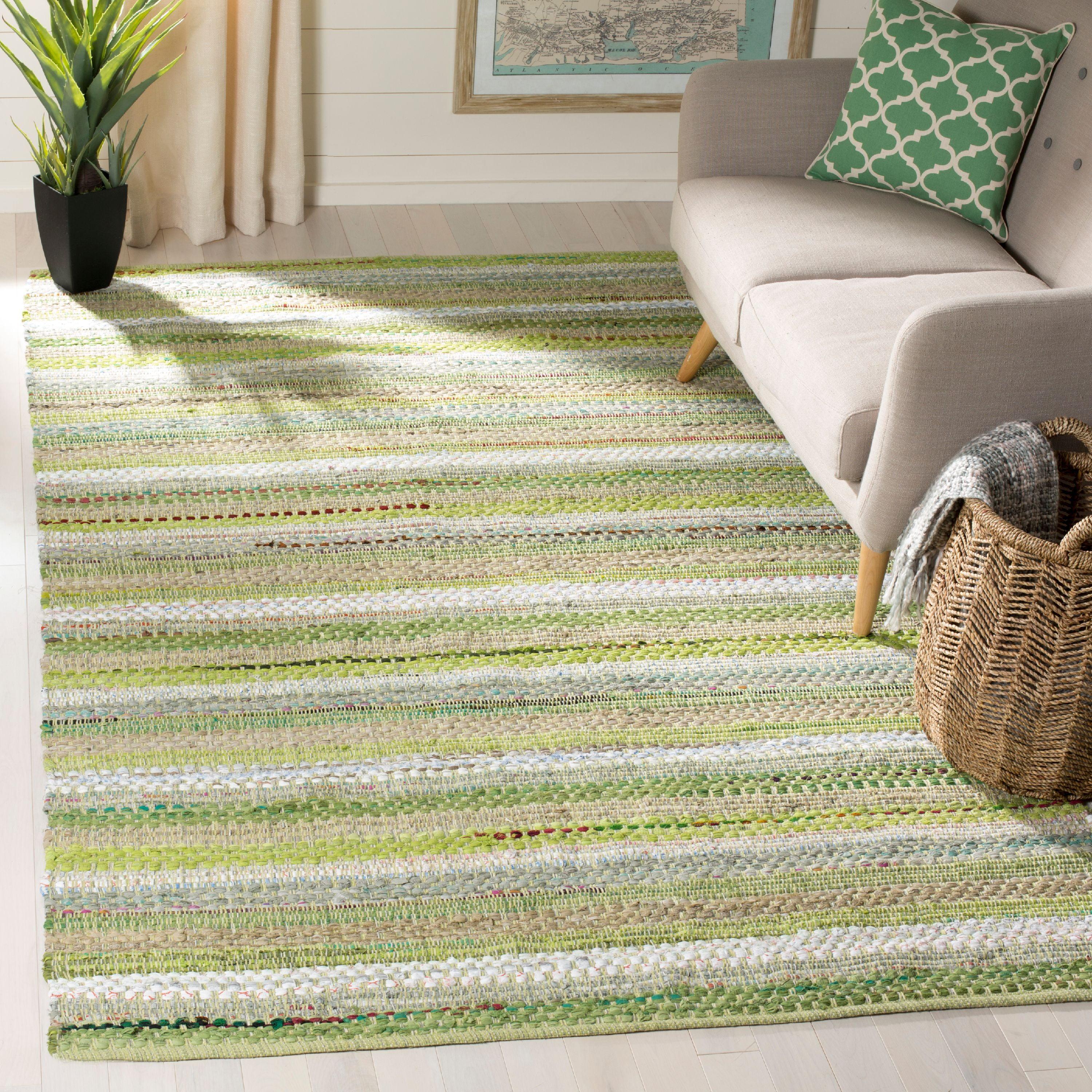 Coastal Charm Green and Multi 6' Square Handwoven Wool-Cotton Rug