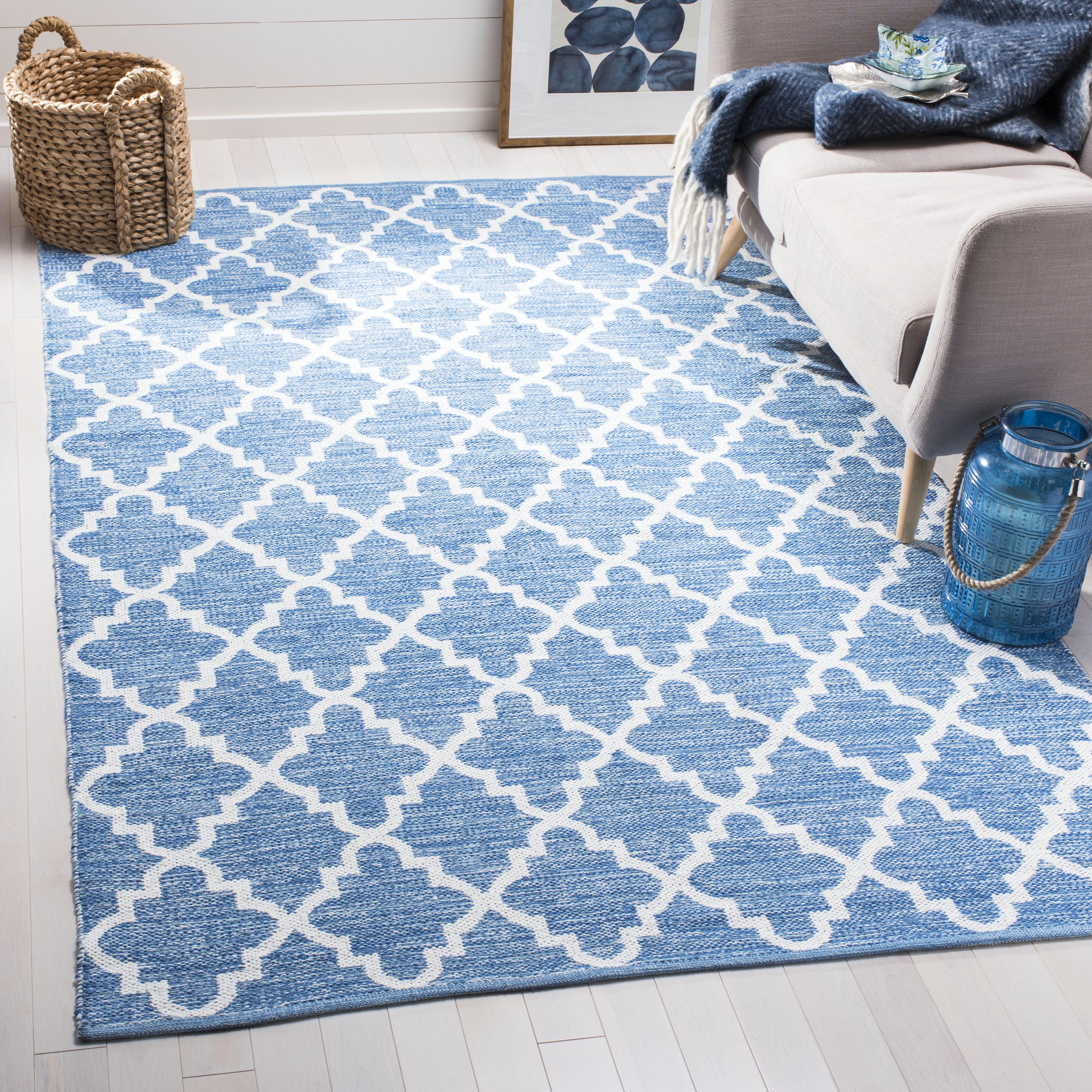 Blue and Ivory Trellis Handwoven Cotton Area Rug 3' x 5'