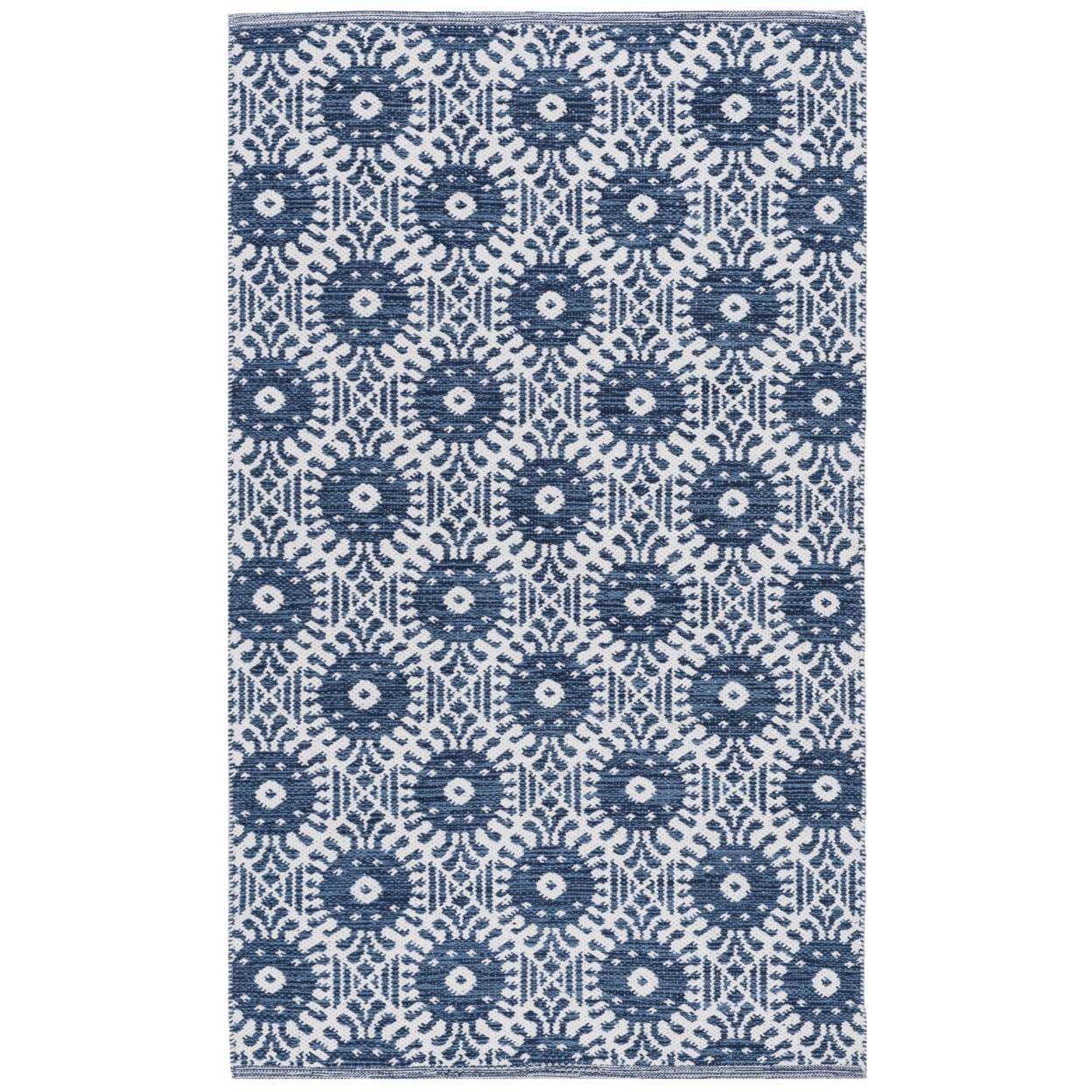 Coastal Charm Ivory/Navy Cotton Blend 3' x 5' Area Rug