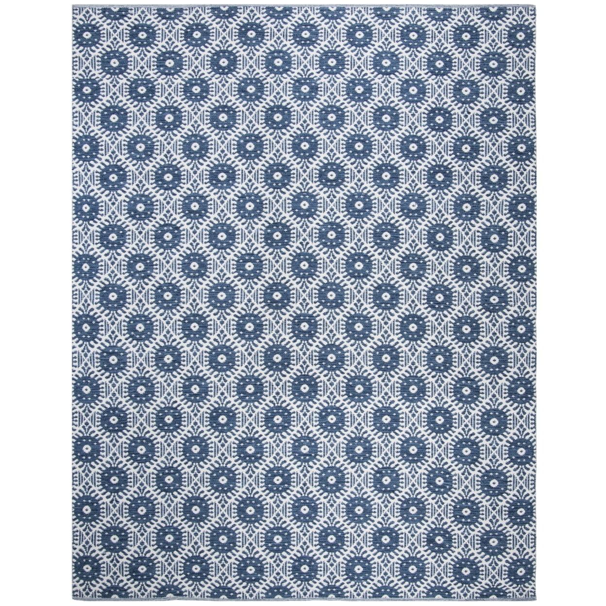 Navy and Ivory Geometric Flat Woven 8' x 10' Area Rug