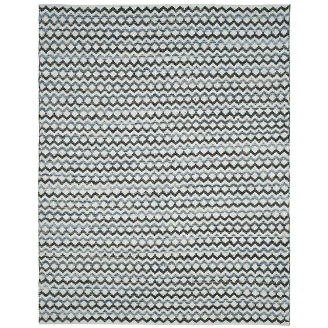 SAFAVIEH Montauk Harding Geometric Striped Cotton Area Rug, Ivory Blue/Black, 10' x 14'