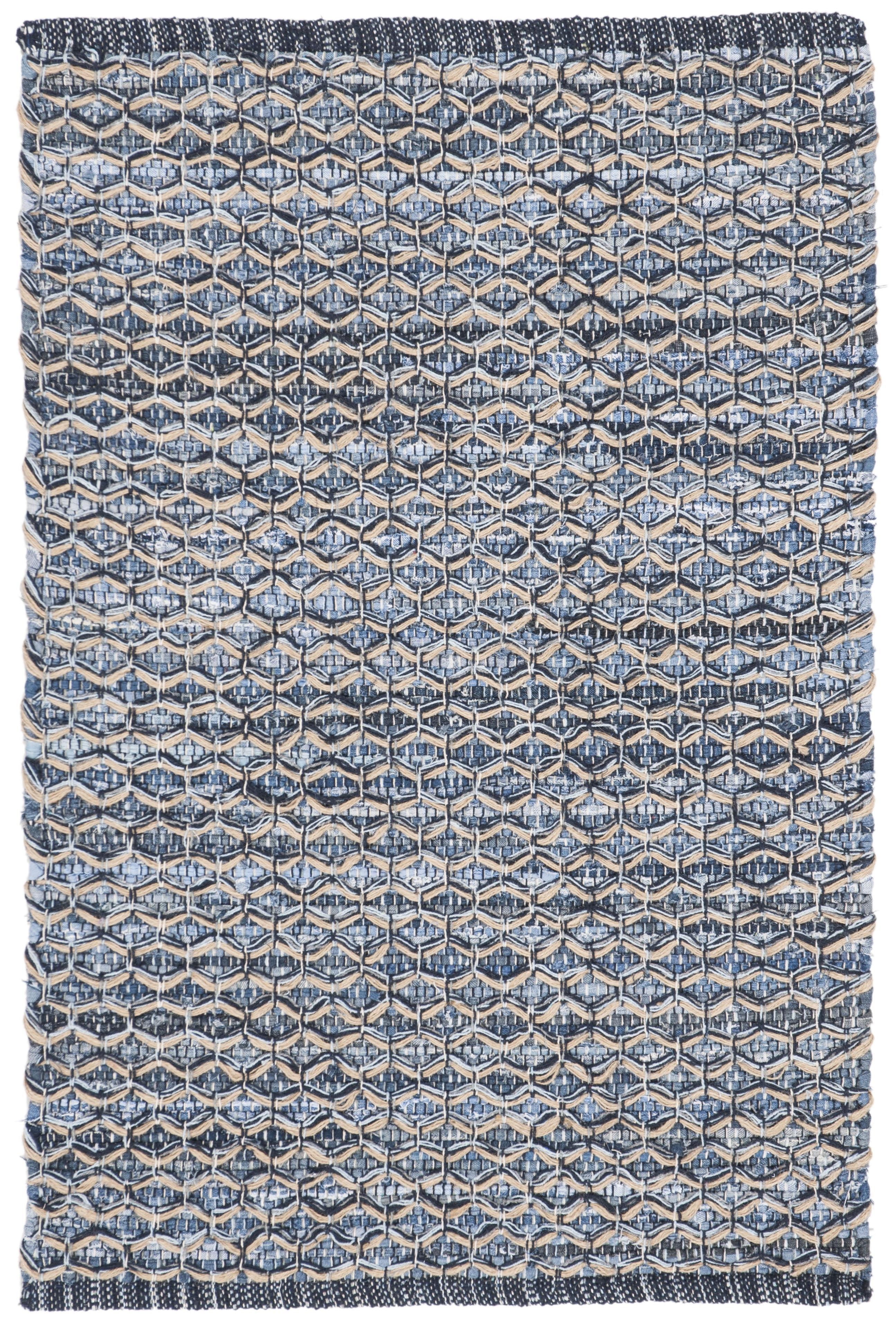 Coastal Breeze Blue Cotton Flat Woven 3' x 5' Reversible Area Rug