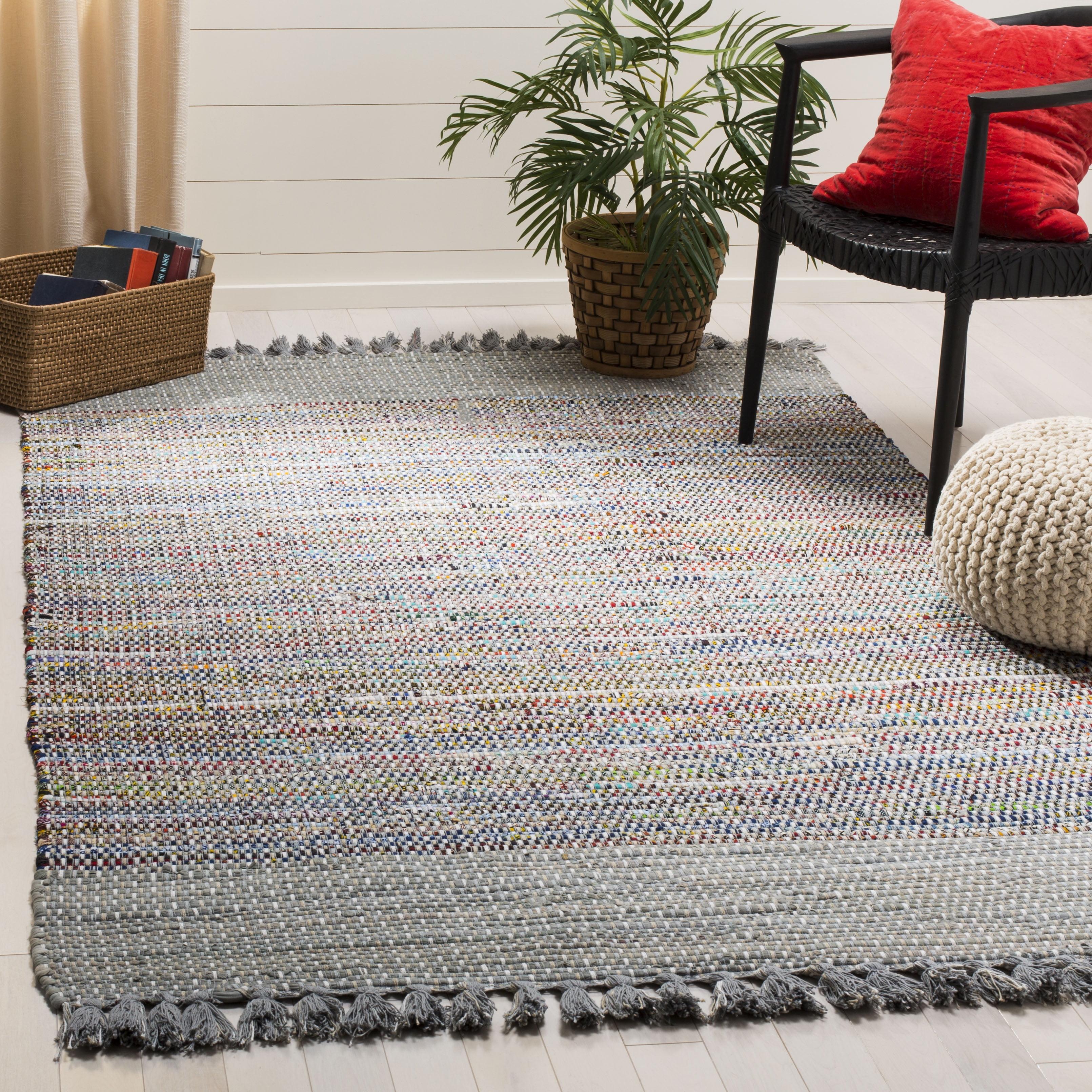 Gray Handwoven Cotton Rectangular Area Rug, 3' x 5'