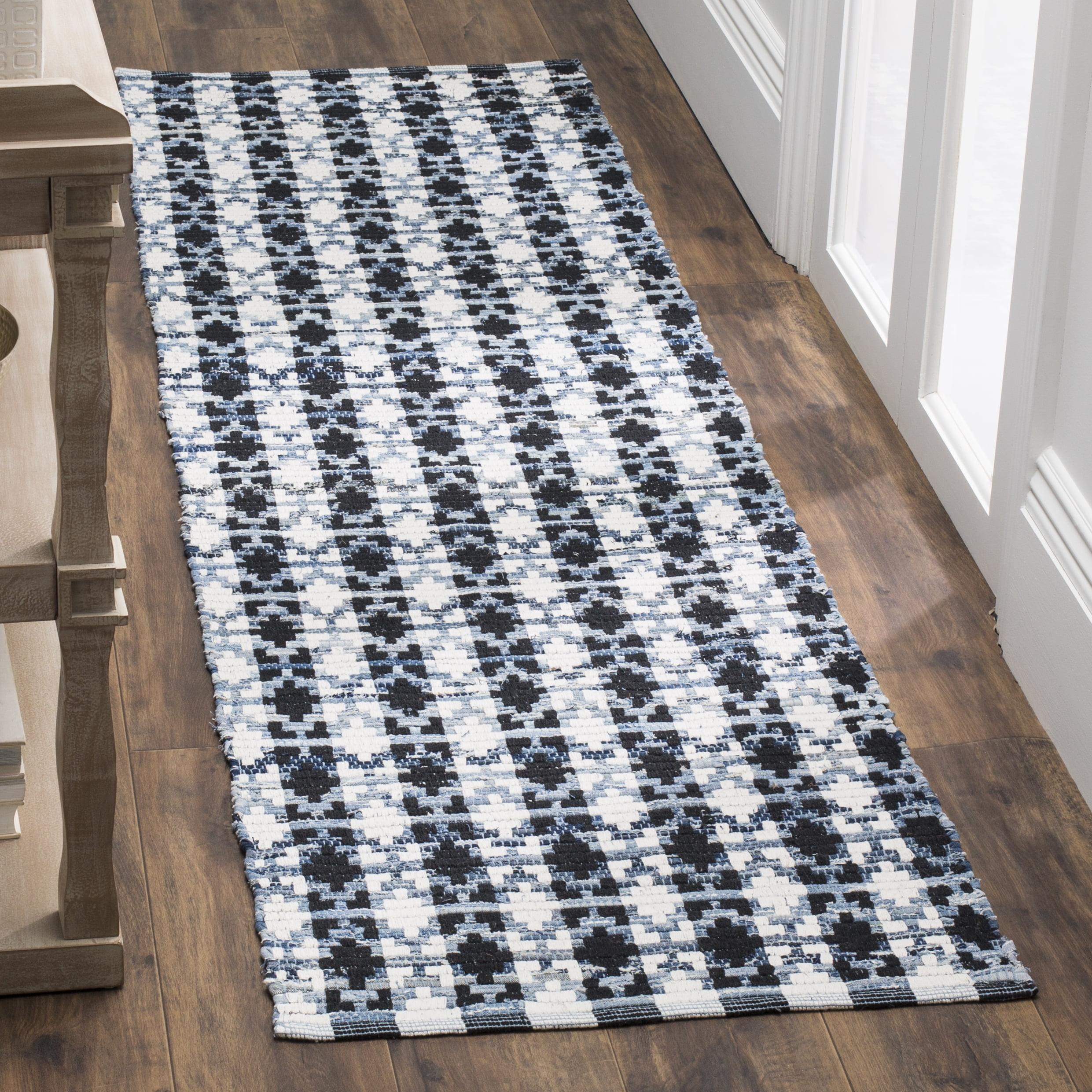 Blue and Ivory Geometric Handwoven Cotton Area Rug