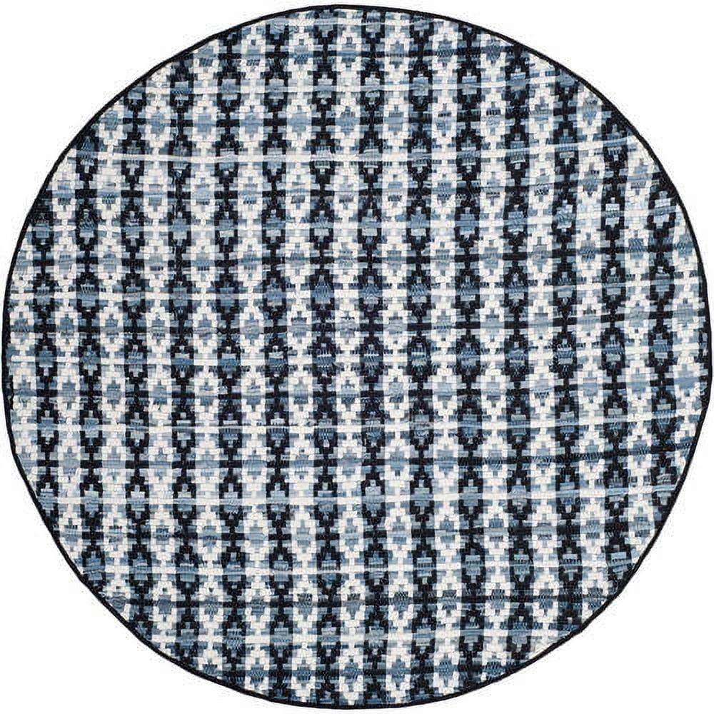 Coastal Essence Off-White and Blue Cotton 5' x 8' Area Rug