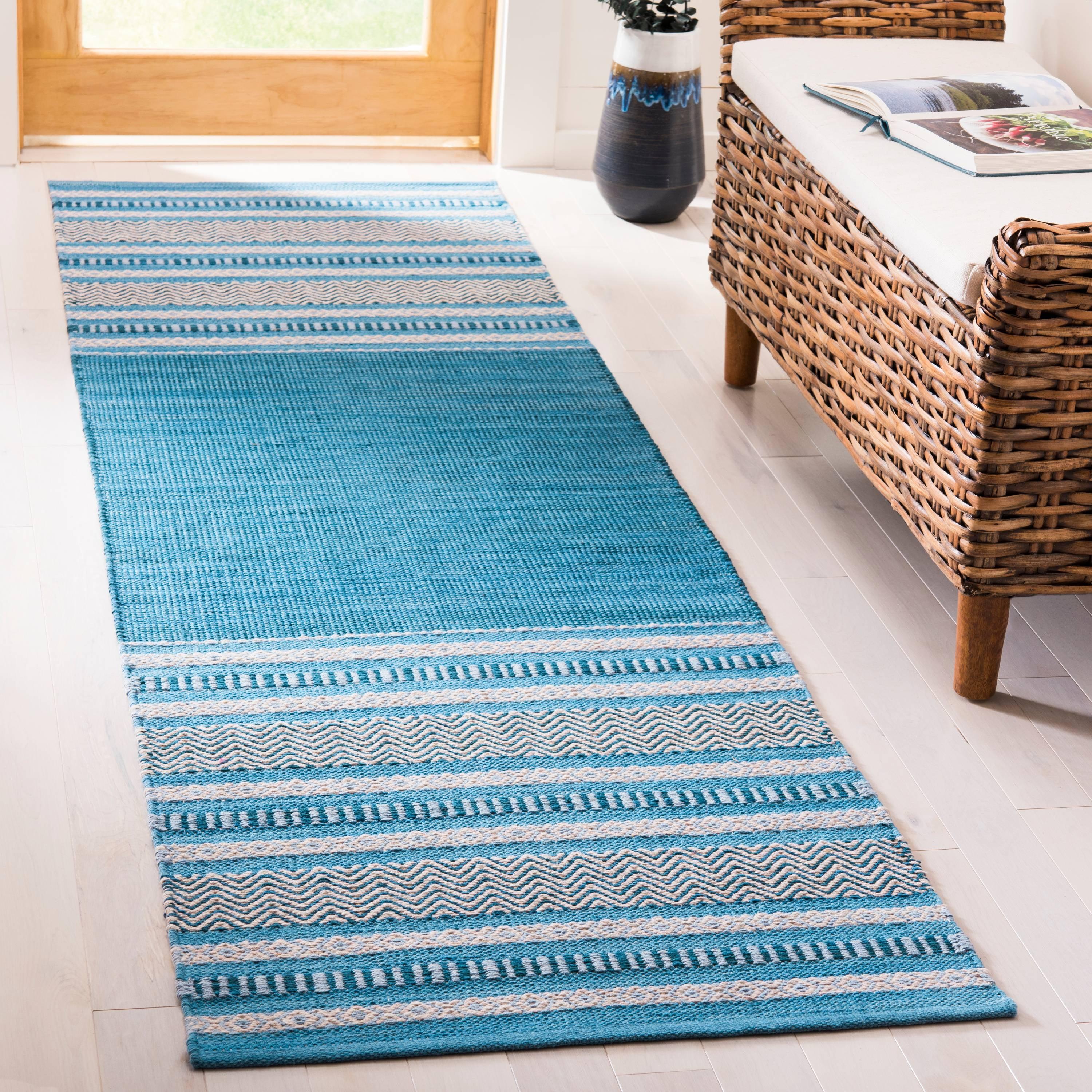 Coastal Cotton Flat Woven Handmade Blue Rug - 30"x9"