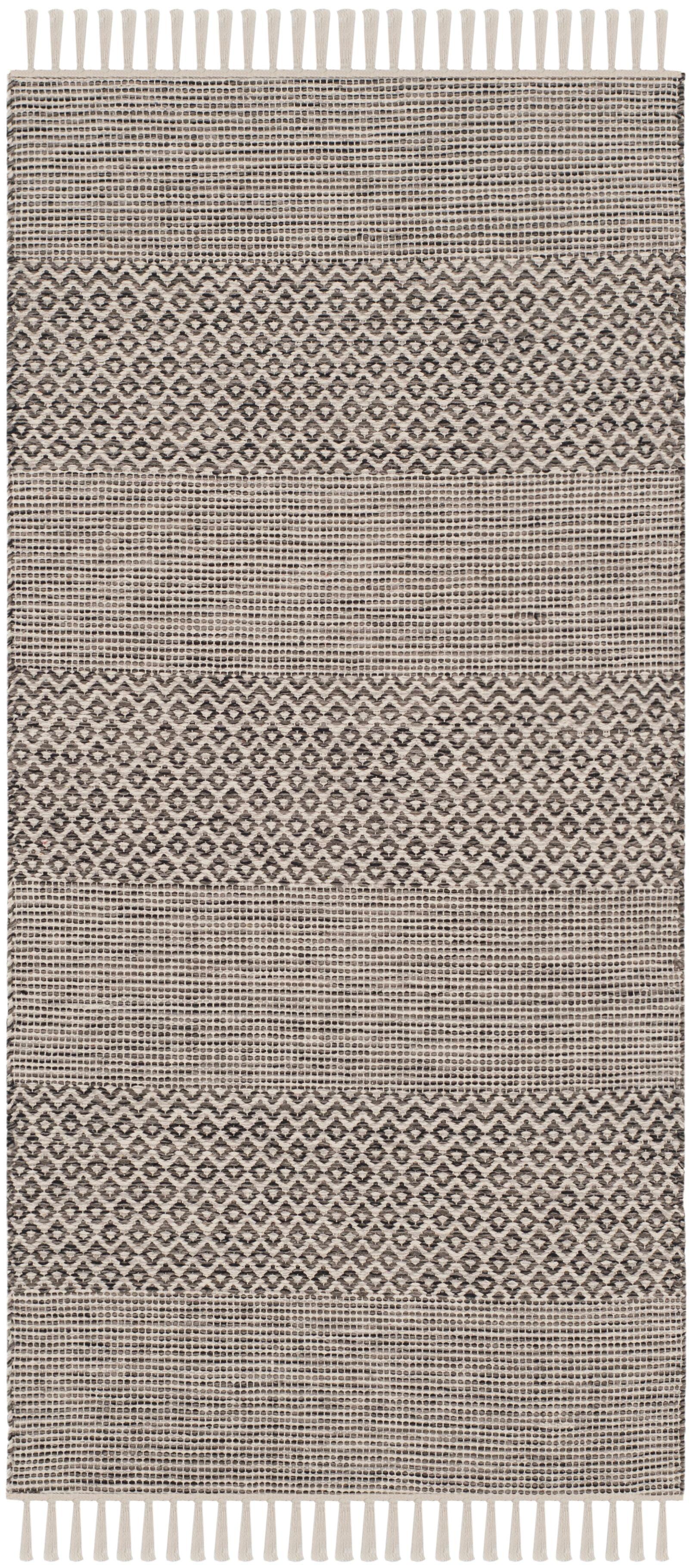 Ivory and Anthracite Handwoven Cotton-Wool Blend Area Rug 2'3" x 4'