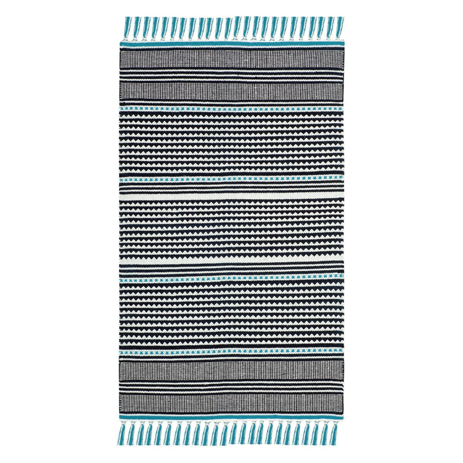 Turquoise Cascade Hand-Woven Cotton 8' x 10' Area Rug