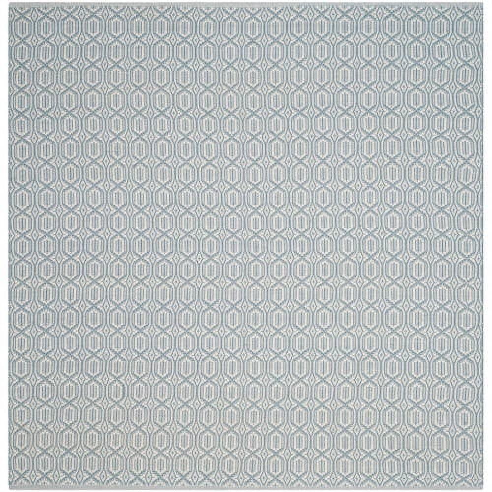 Ivory and Blue Handwoven Wool Cotton Area Rug, 6' x 9'