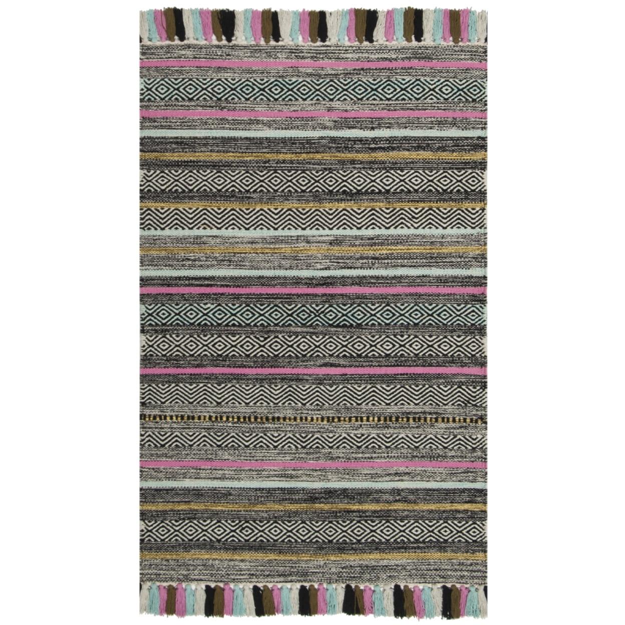 Coastal Charm Black Stripe Hand-Woven Cotton Area Rug - 2'6" x 4'