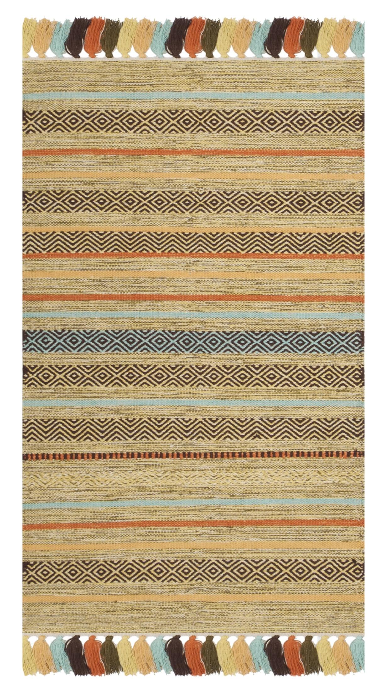 Coastal Charm Green Stripe Hand-Woven Cotton Area Rug 2'6" x 4'