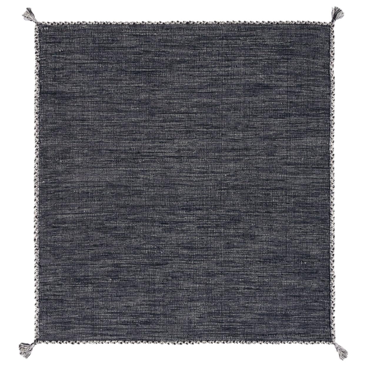 Handwoven Coastal Gray Cotton 5' Square Rug