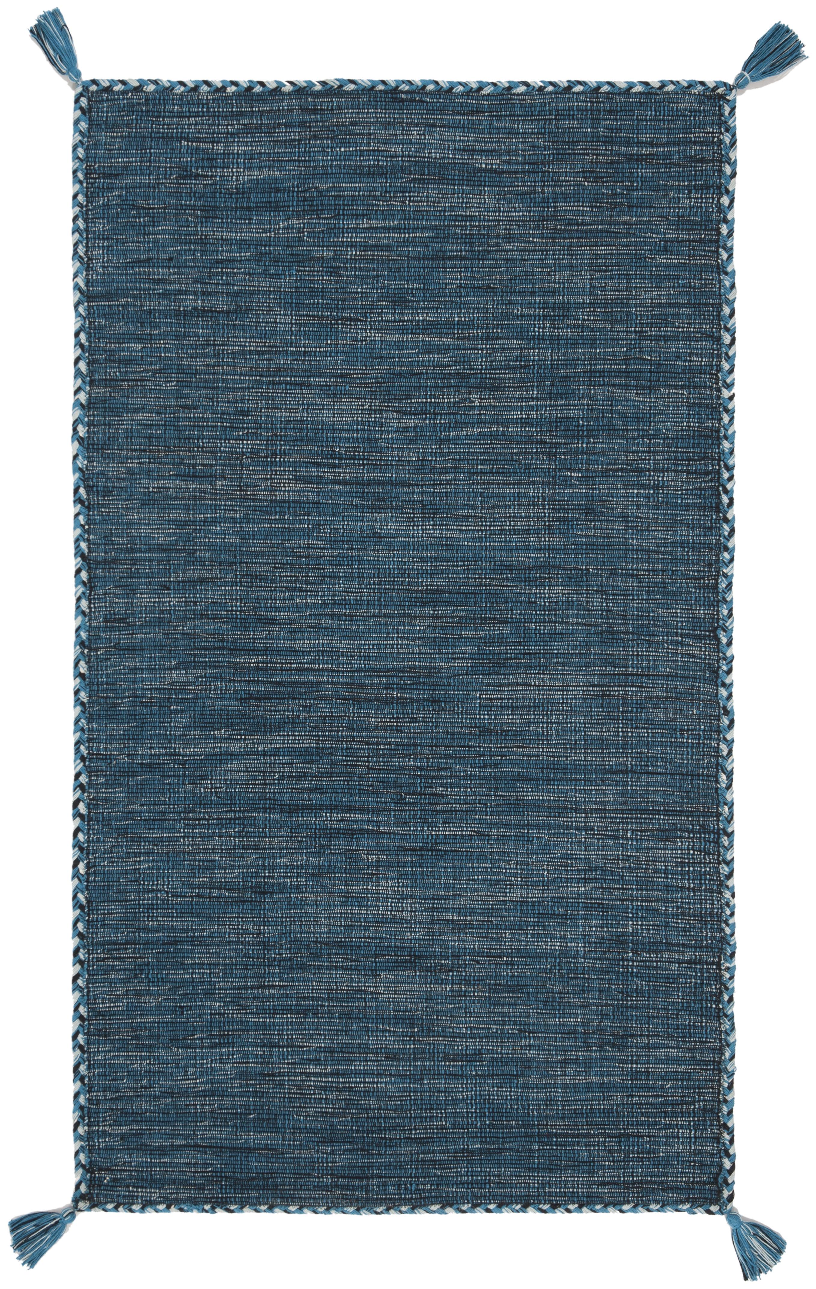 SAFAVIEH Montauk Bijar Solid Cotton Area Rug, Blue/Black, 2' x 3'