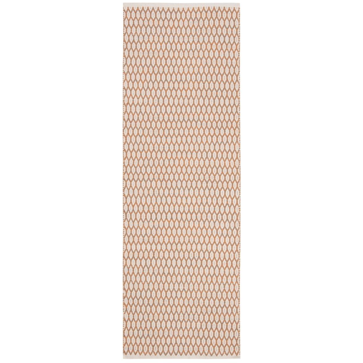 Ivory and Orange Handwoven Cotton Area Rug