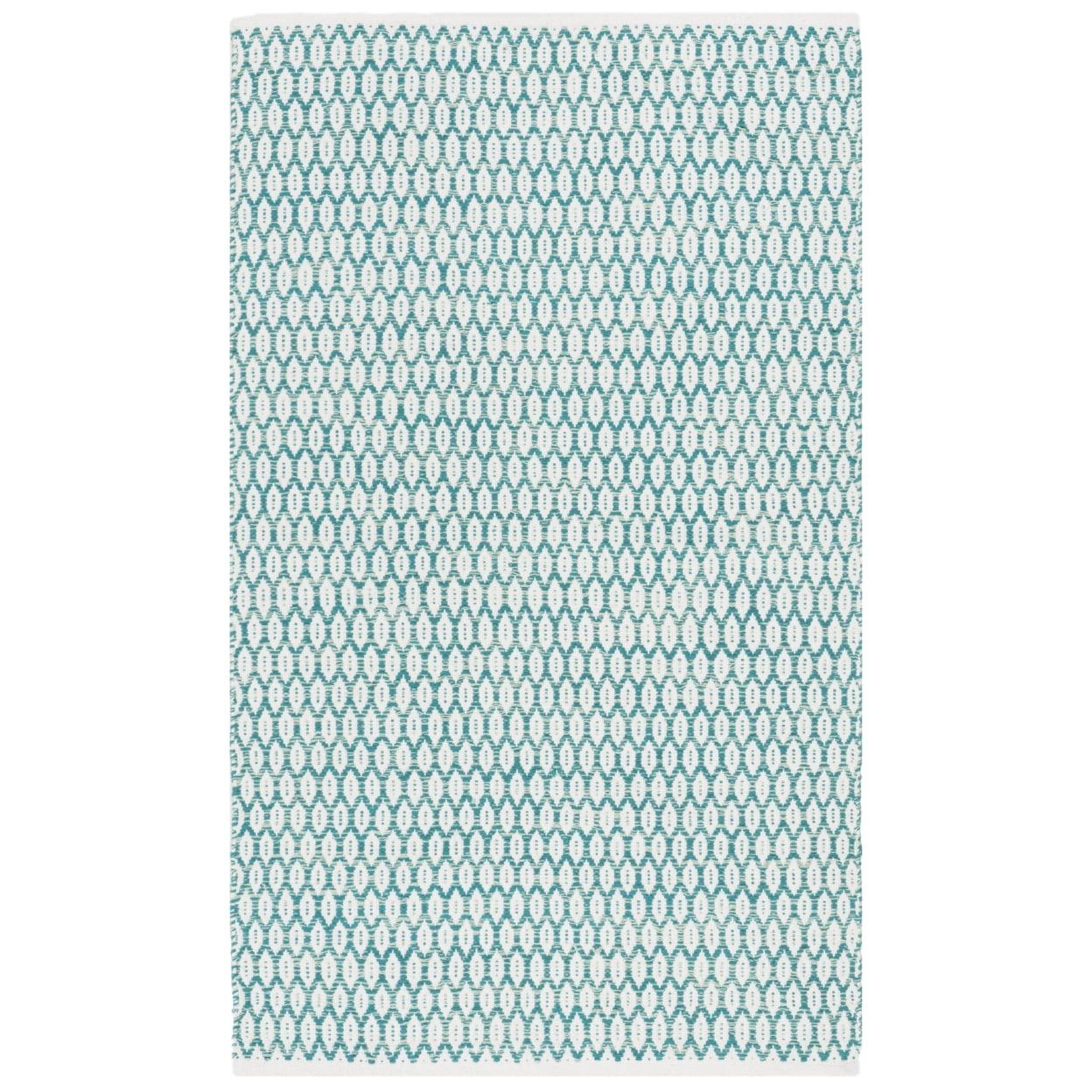 Aqua and Ivory Handwoven Cotton Area Rug, 2' 3" x 5'