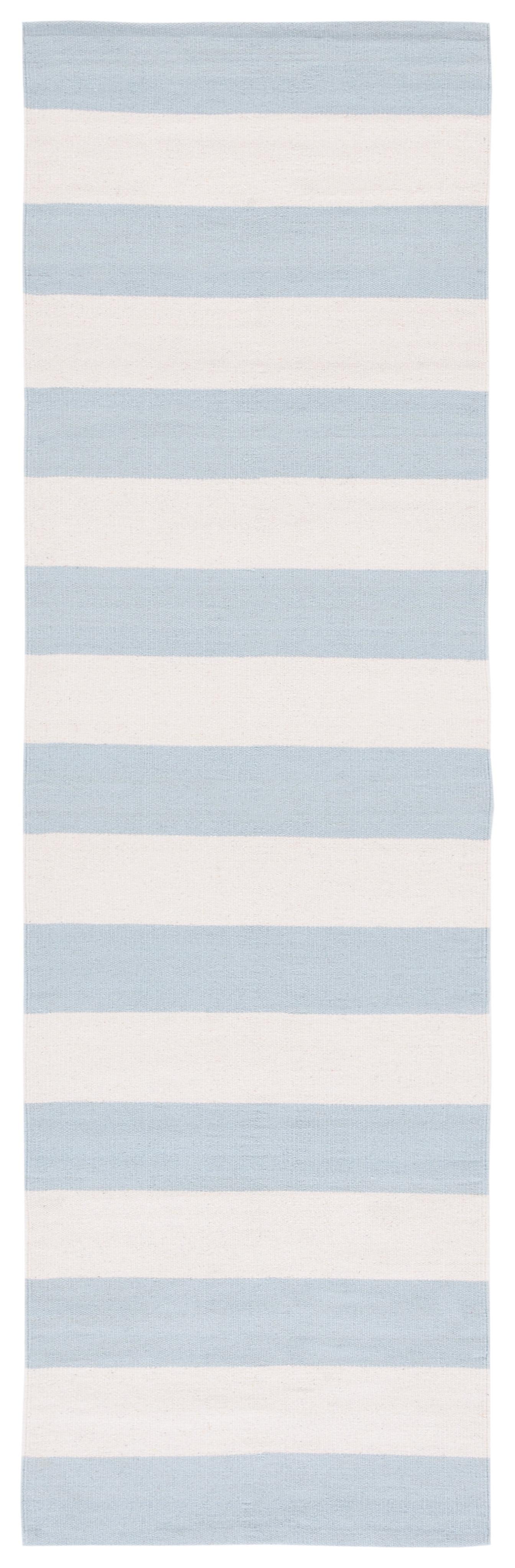 Sky Blue and Ivory Cotton Handwoven Runner Rug