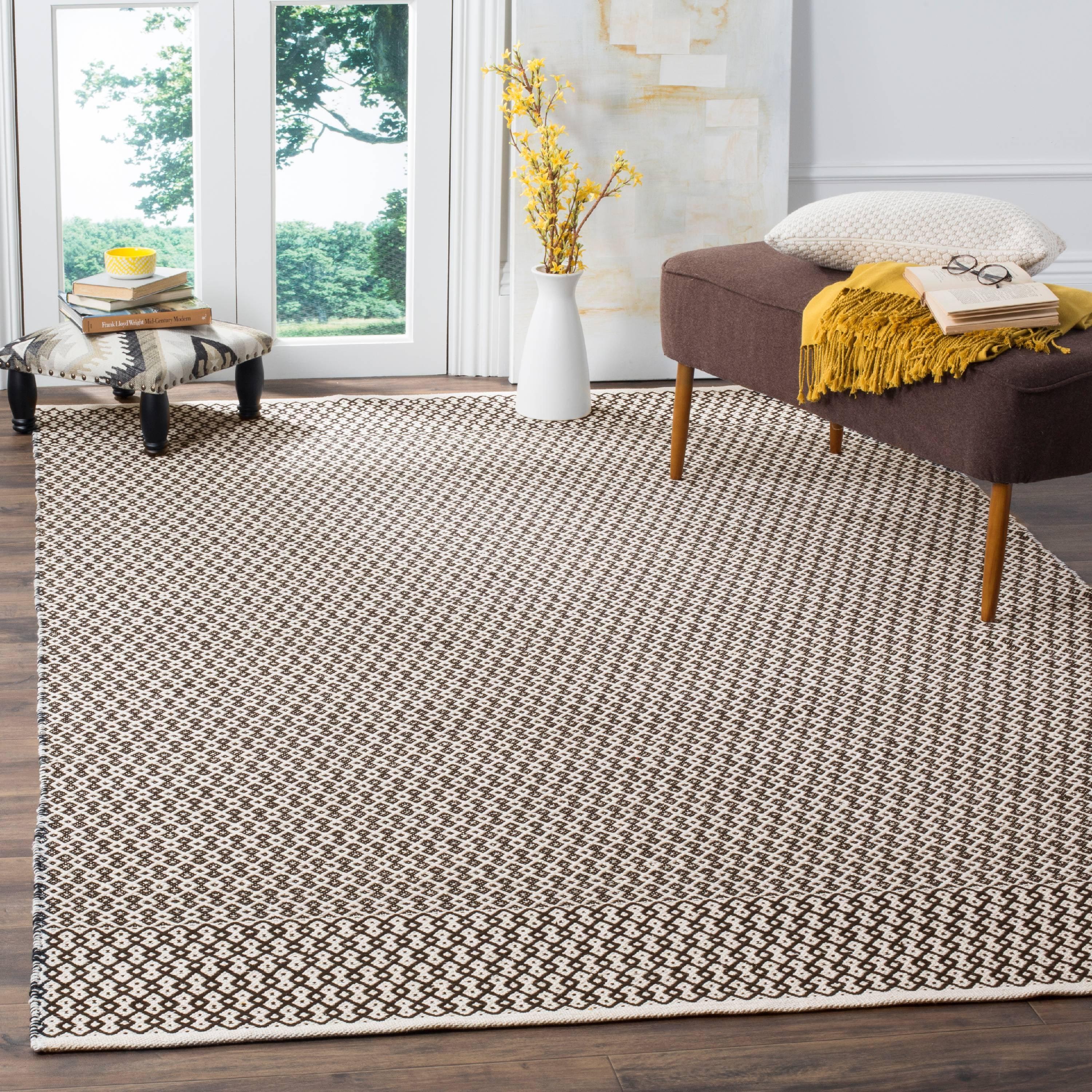 Ivory and Black Handwoven Cotton Square Area Rug