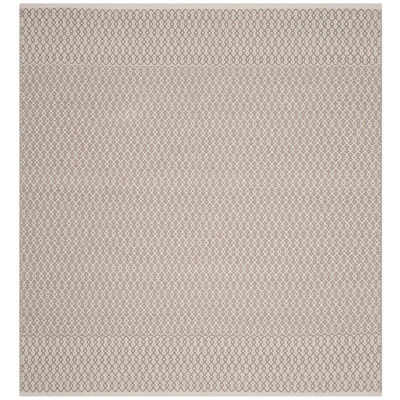 Coastal Charm Handwoven Cotton Geometric Square Rug in Ivory/Grey