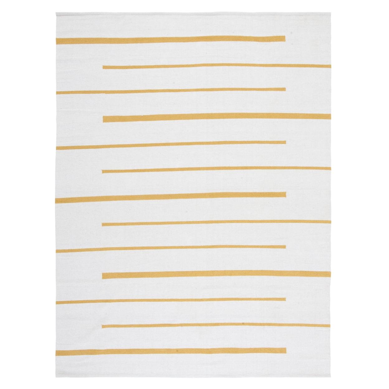 SAFAVIEH Montauk Oswald Geometric Striped Cotton Area Rug, Ivory/Gold, 6' x 6' Round