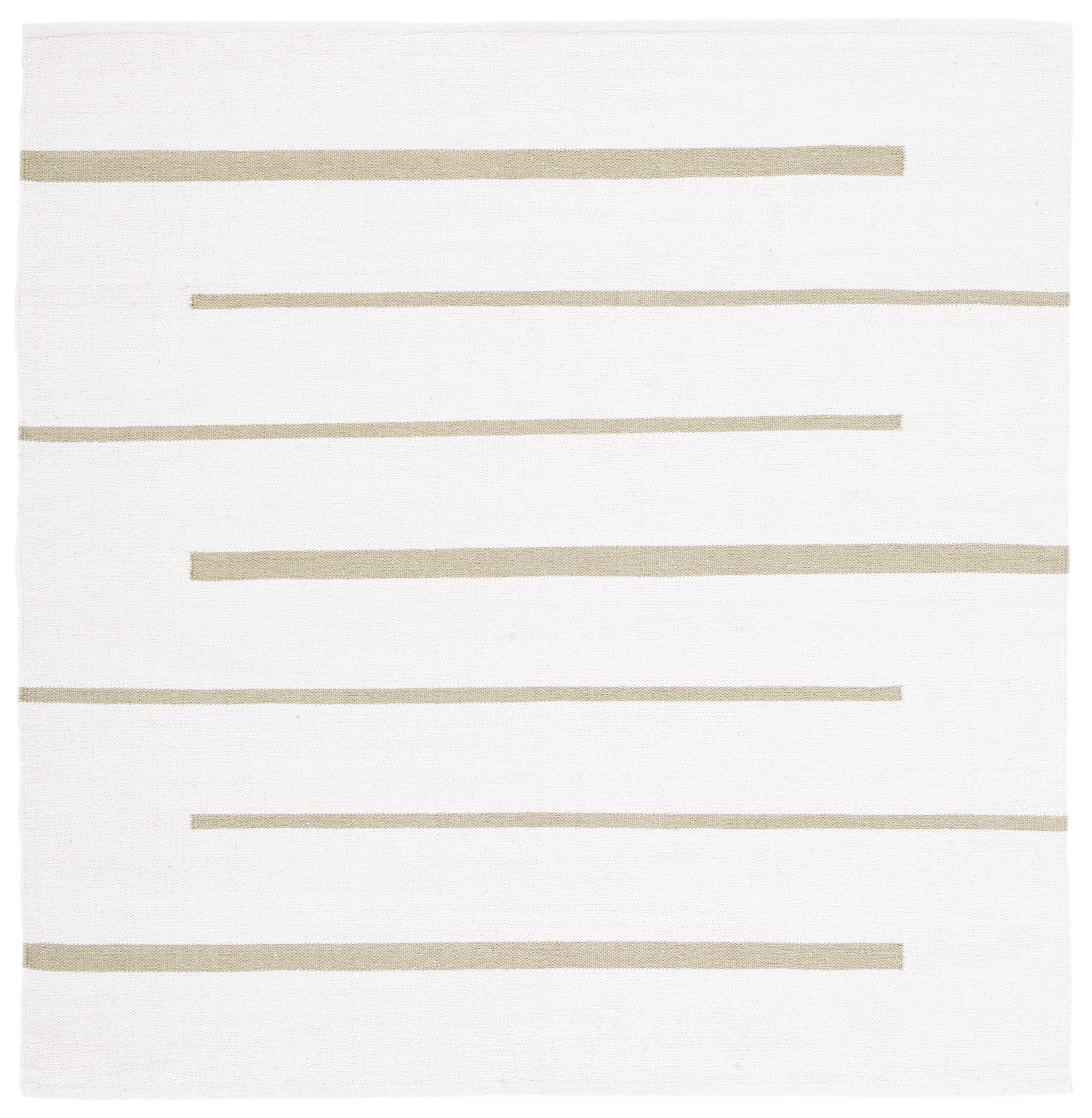 SAFAVIEH Montauk Oswald Geometric Striped Cotton Area Rug, Ivory/Light Green, 6' x 6' Square