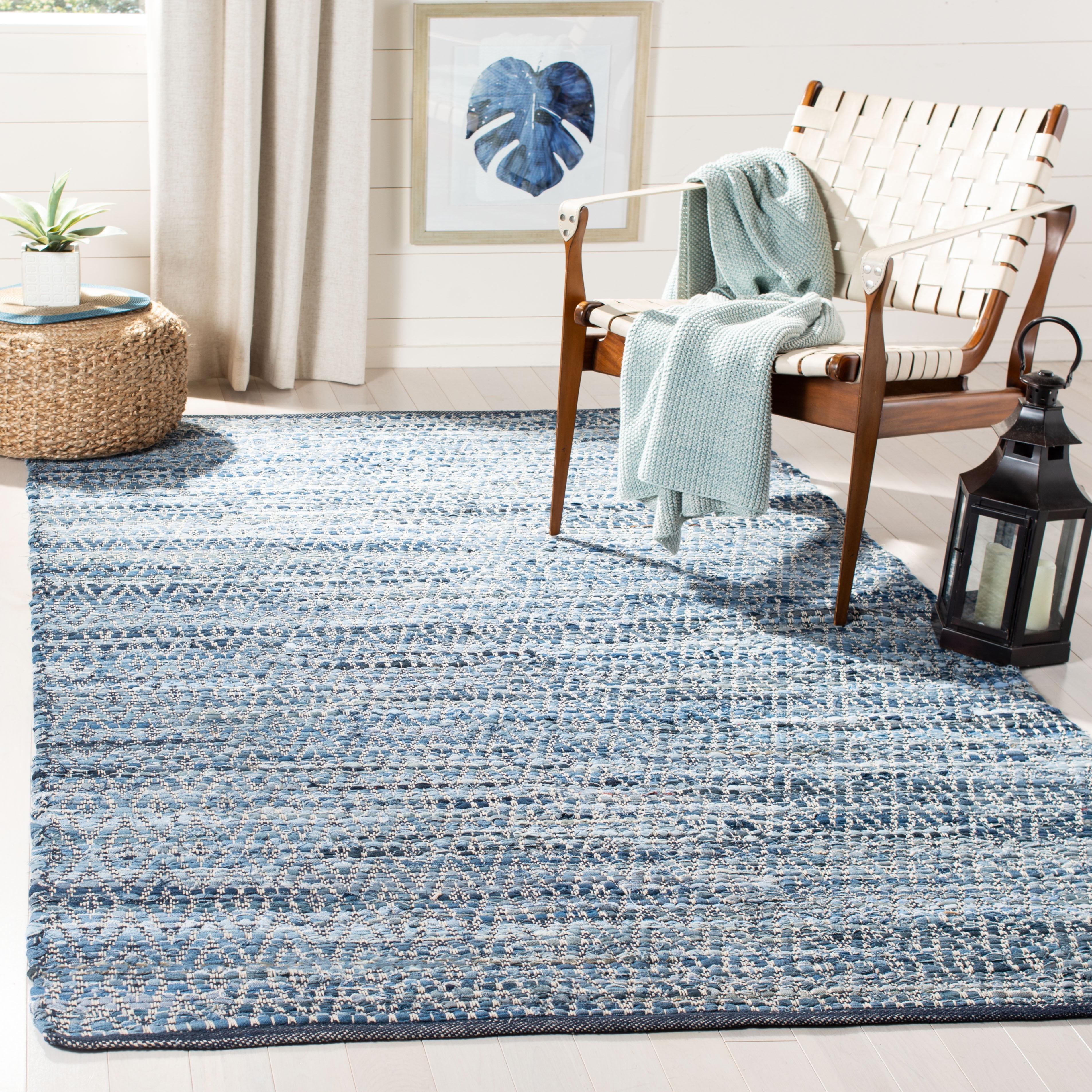 Coastal Charm Blue Cotton 8' x 10' Hand-Woven Area Rug