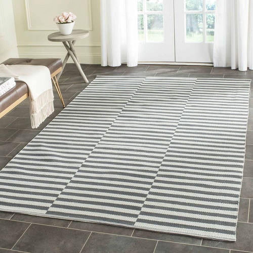 Gray and Ivory Striped Wool Cotton 4' x 6' Area Rug