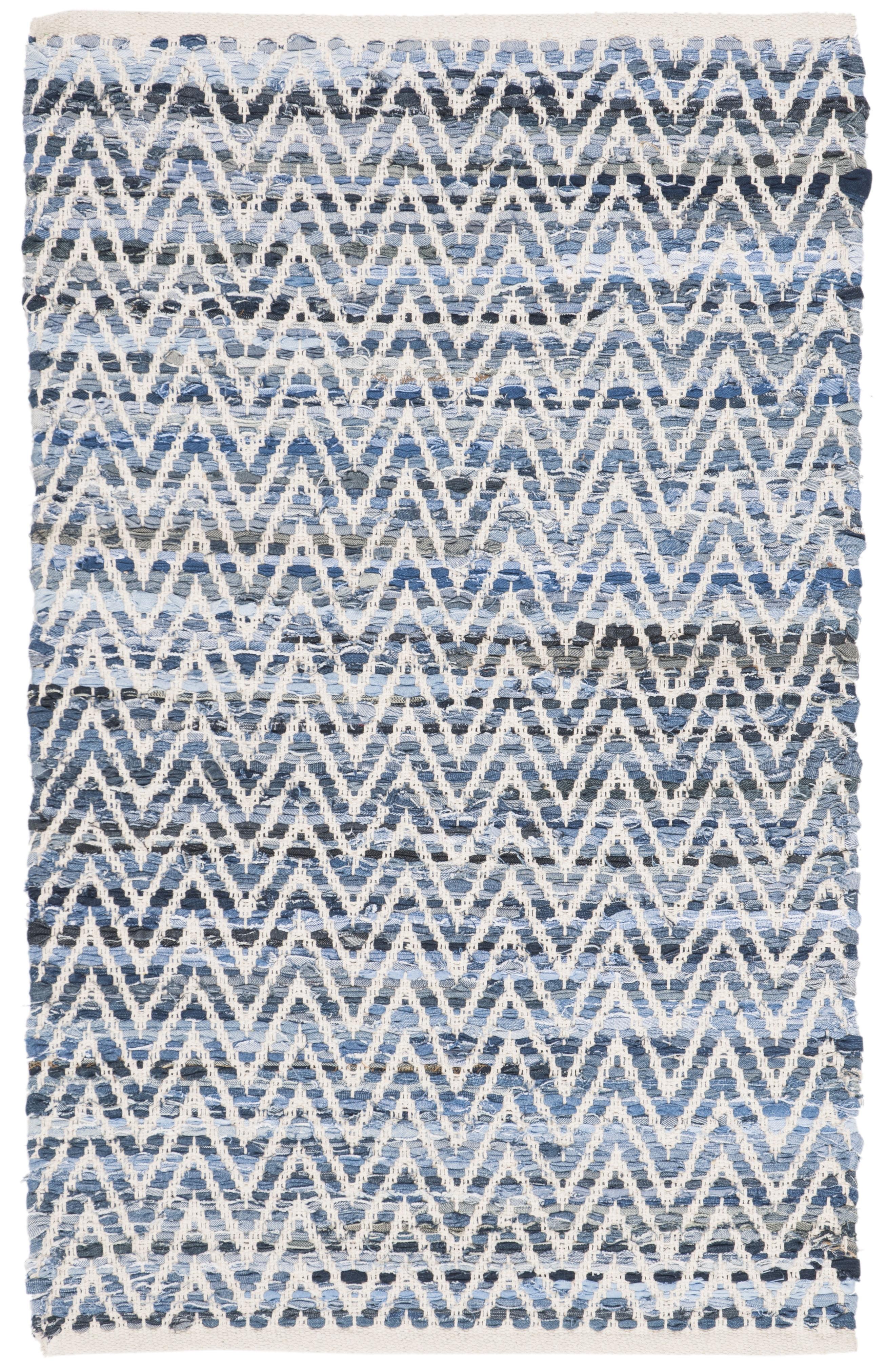 Turquoise and Ivory Cotton-Synthetic 3' x 5' Reversible Flat Woven Rug