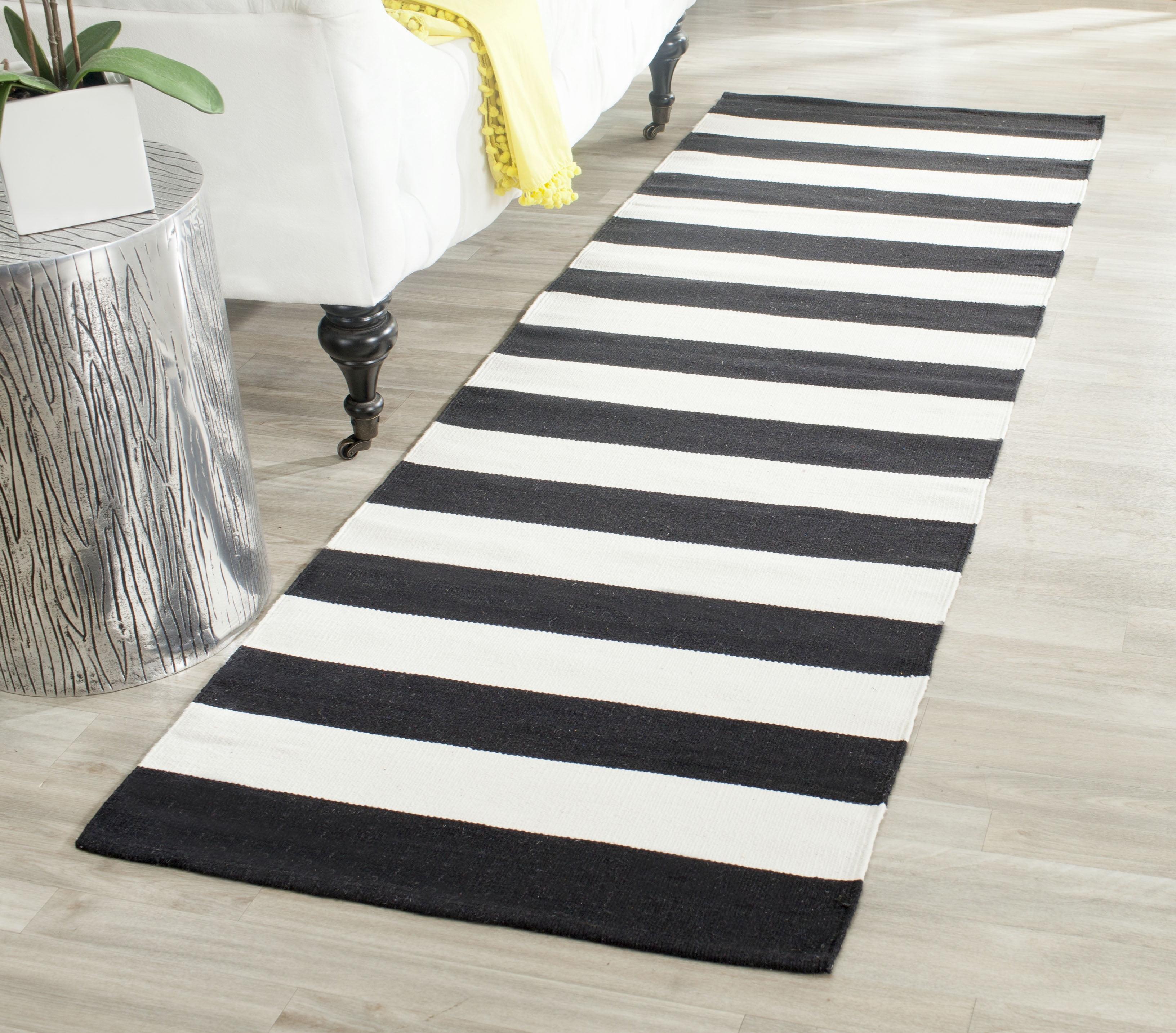 Coastal Charm Black Stripe Hand-Woven Cotton Area Rug