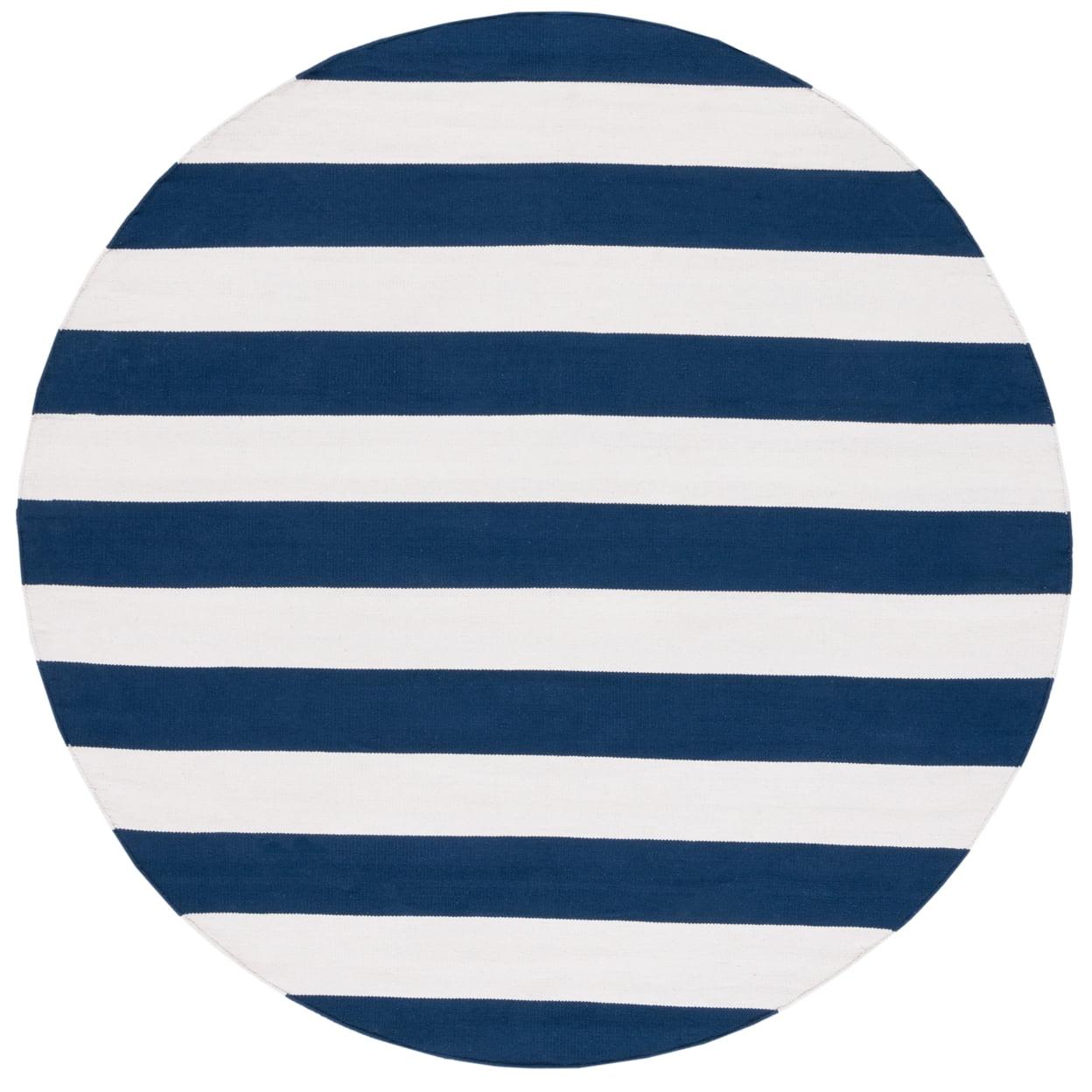 Navy and Ivory Striped Round Cotton Area Rug