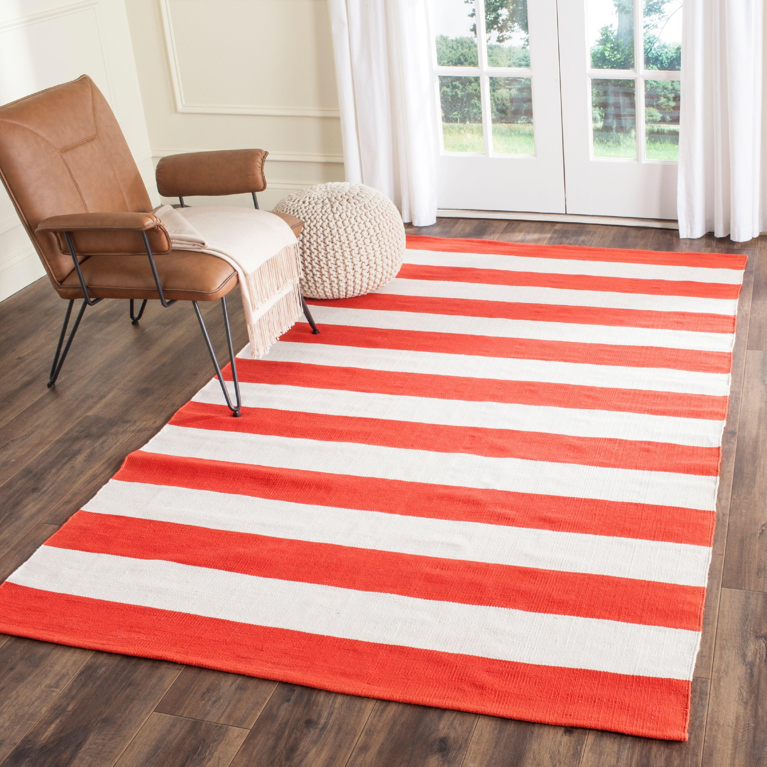 Montauk Rust and Ivory Striped 5' x 8' Wool Cotton Area Rug