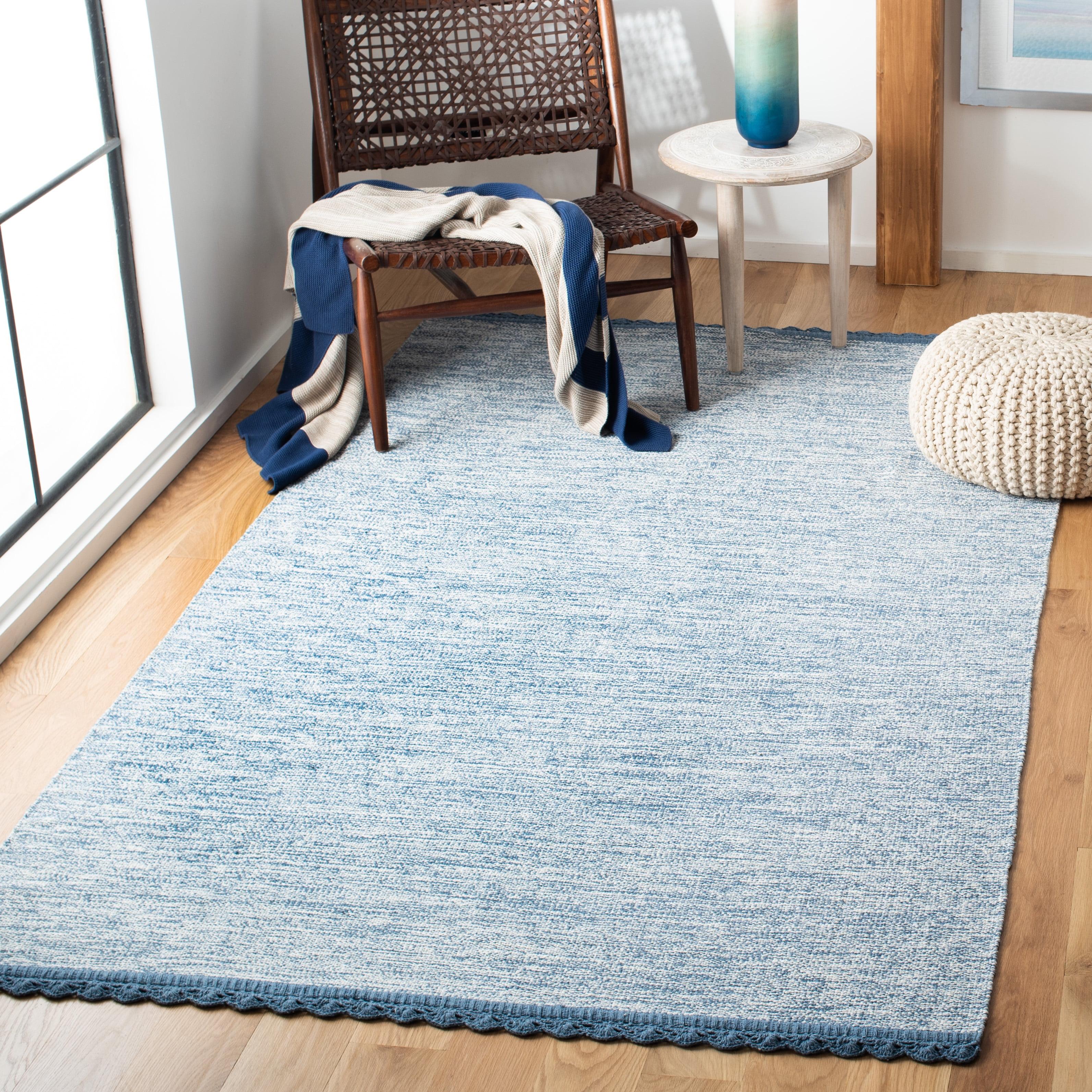 Coastal Charm Blue Flat-Woven Cotton & Wool 3' x 5' Area Rug