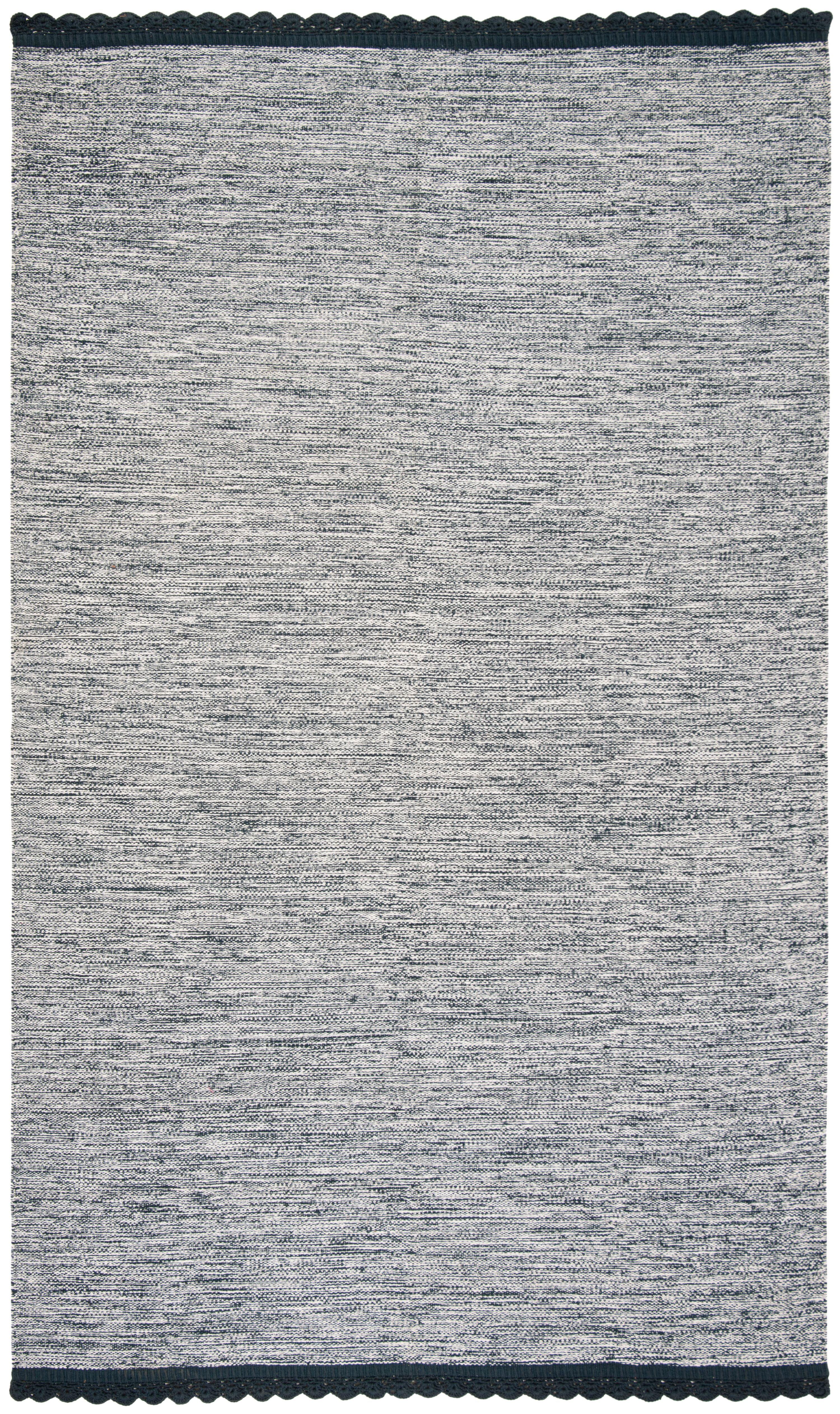 Navy Hand-Woven Cotton Wool Reversible Area Rug 5' x 8'