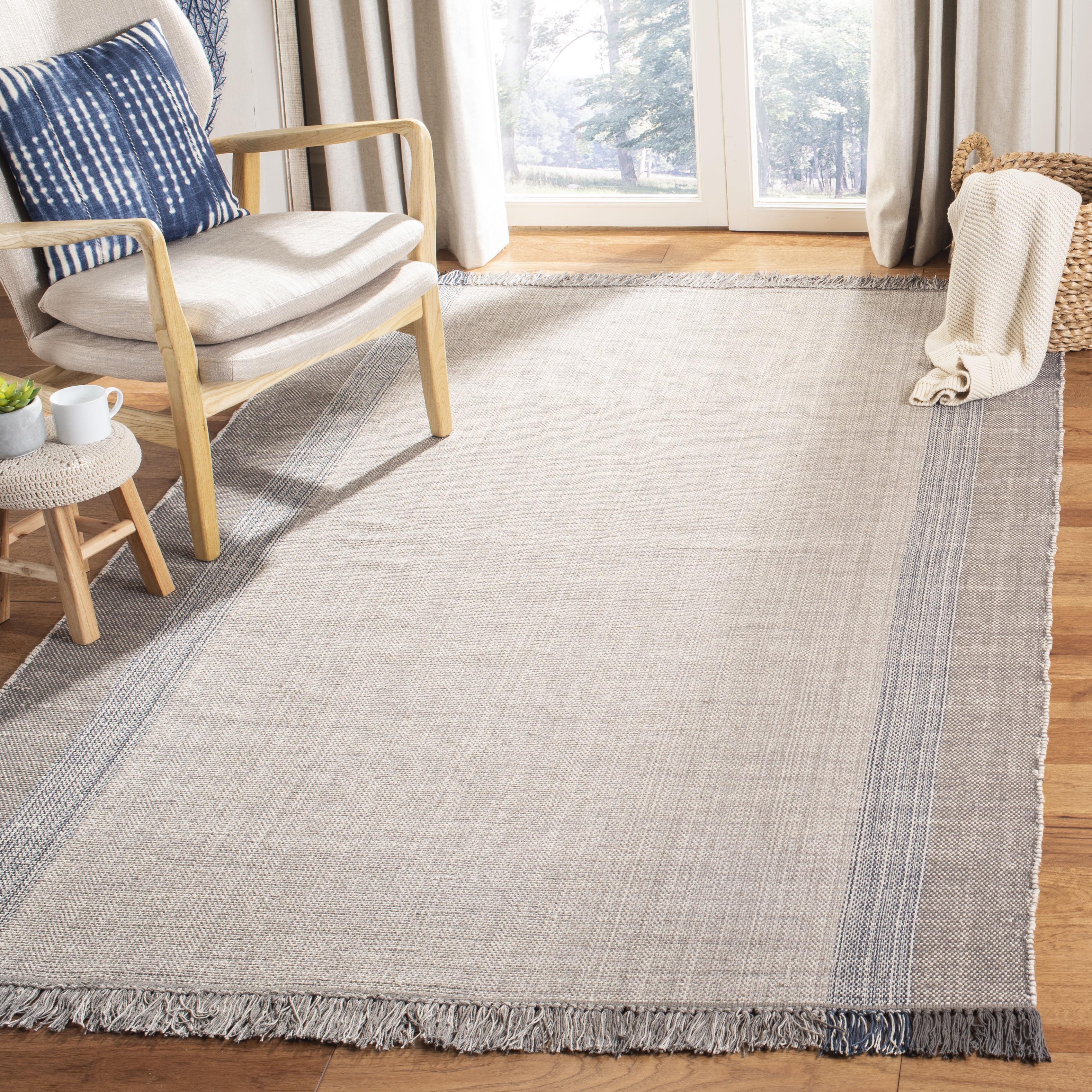 Coastal Breeze Blue/Grey Stripe Hand-Woven Cotton 8' x 10' Rug