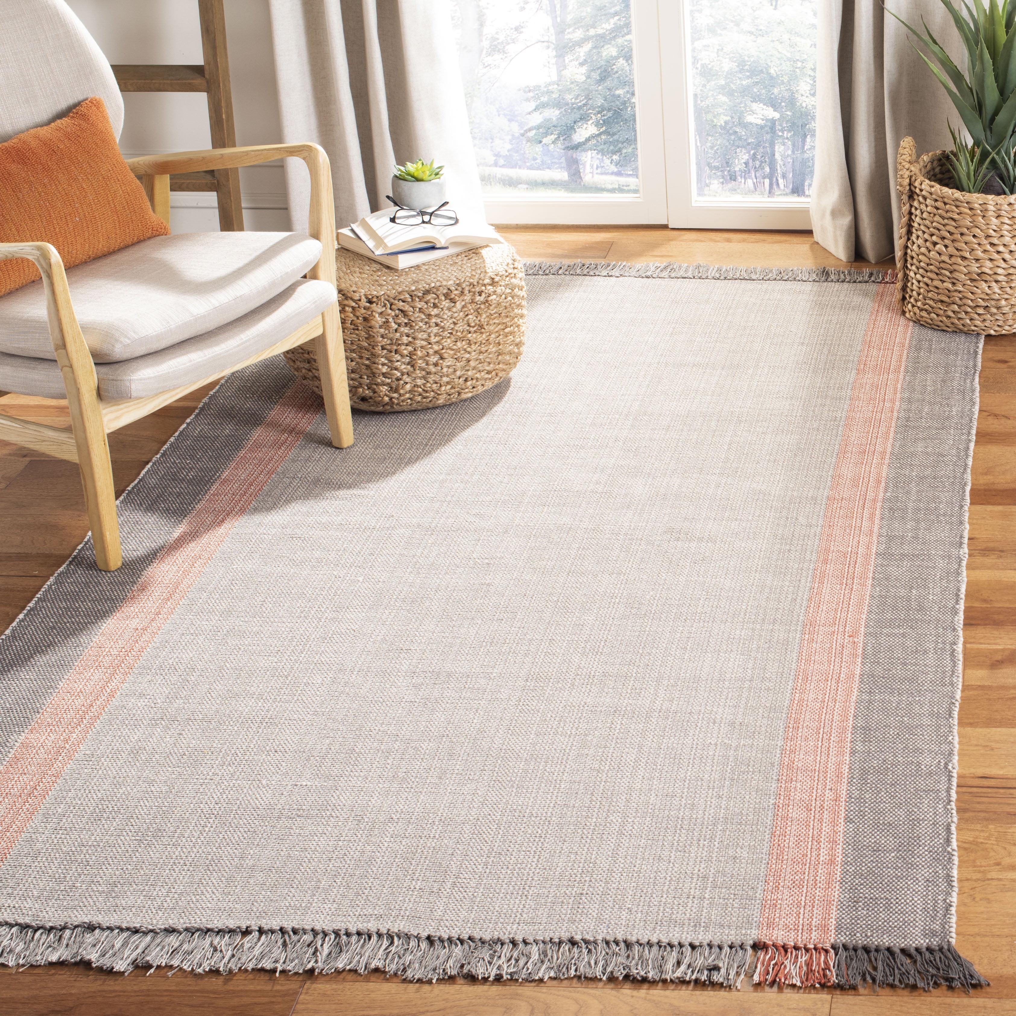 Terracotta and Grey Handwoven Cotton 8' x 10' Area Rug