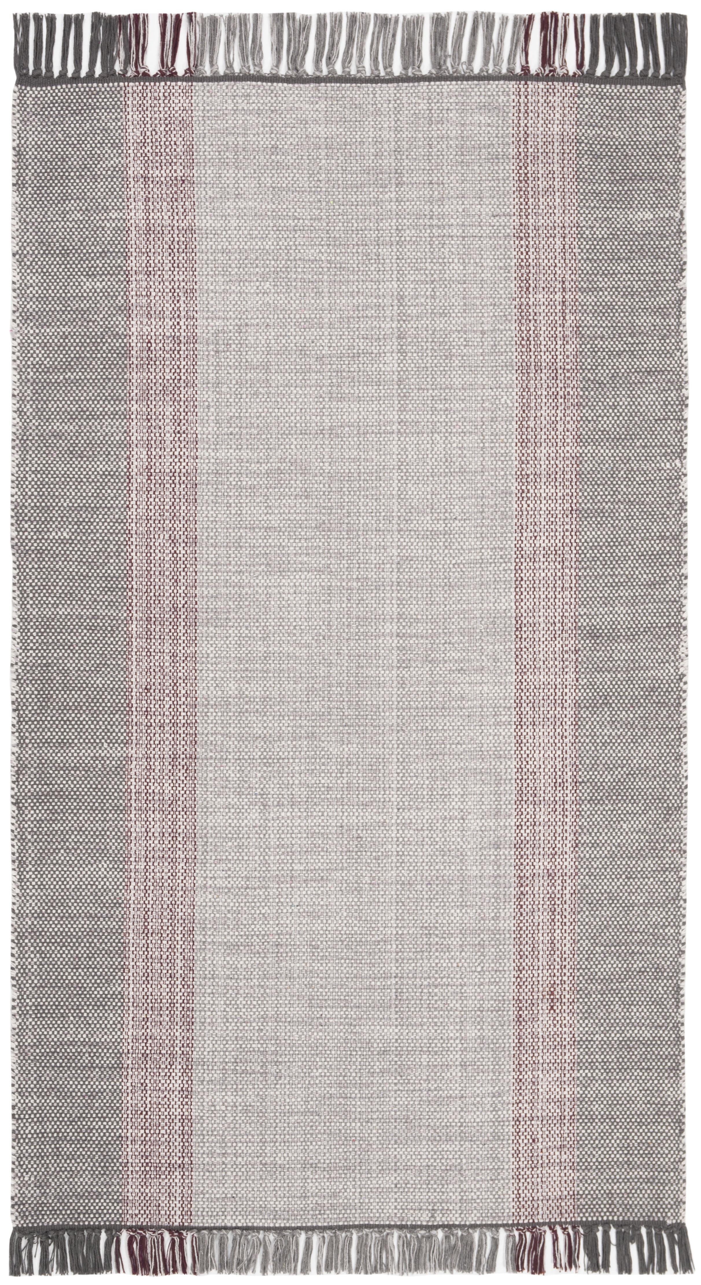 Handwoven Wine & Grey Cotton Stripe 3' x 5' Area Rug