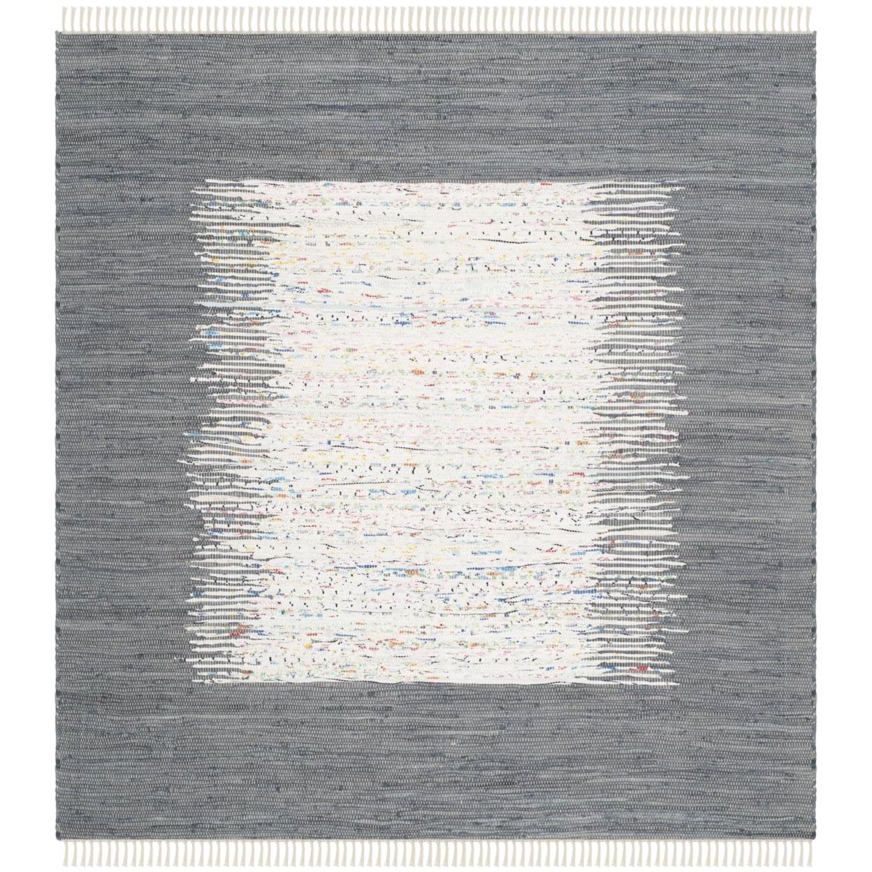 Ivory and Black Handwoven Cotton 4' Square Area Rug