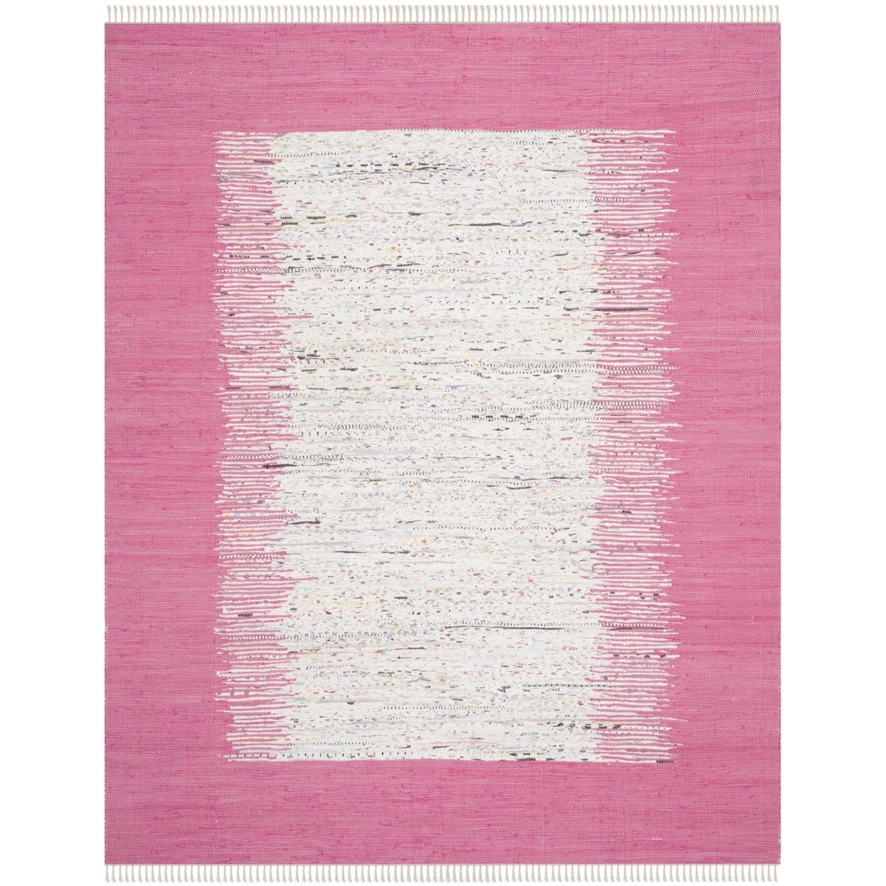 Coastal Charm Ivory & Pink Hand-Woven Cotton 5' x 8' Area Rug