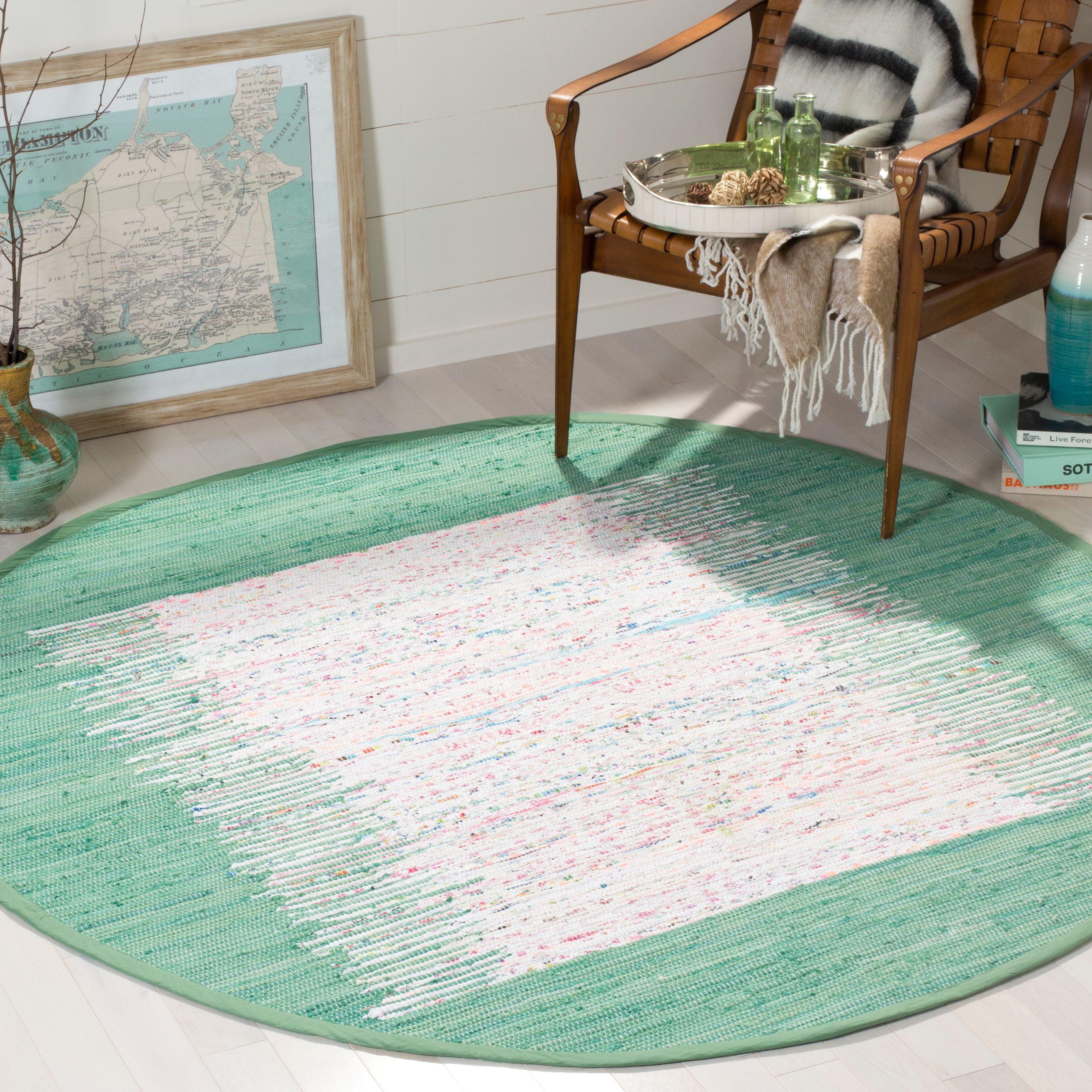 Ivory and Sea Green Round Cotton Area Rug