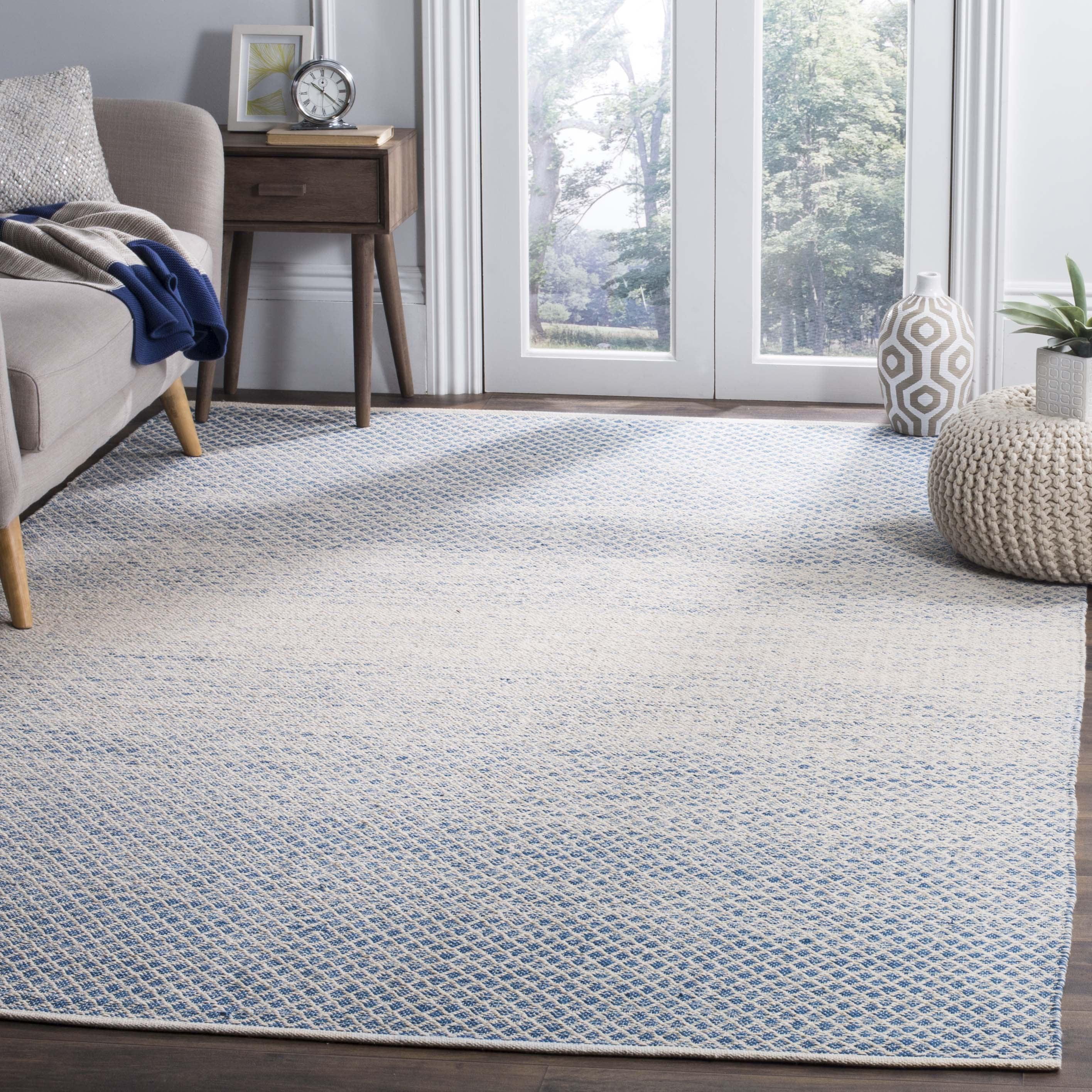 Coastal Charm Blue/Ivory Cotton 6' Square Handwoven Rug