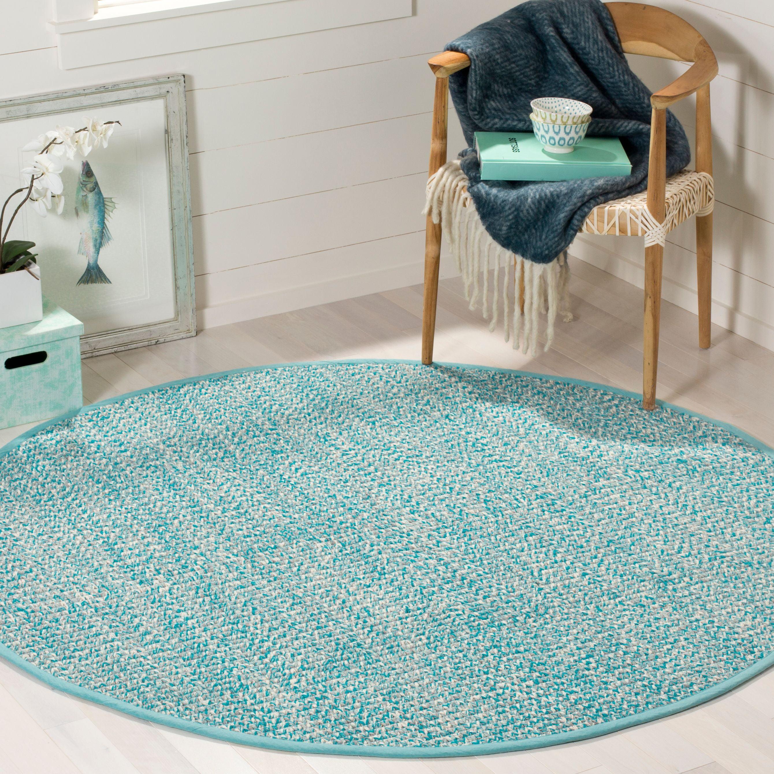 Coastal Charm Turquoise Multi Handwoven Cotton 6' Round Rug