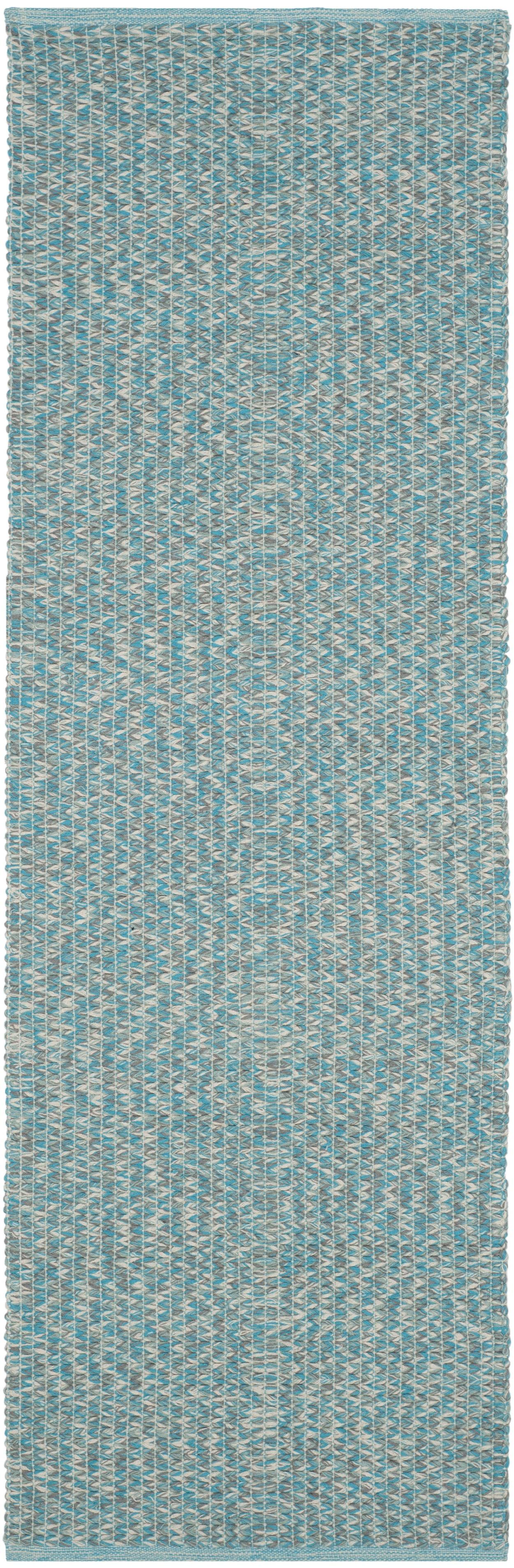 Coastal Breeze Turquoise Cotton 2'3" x 7' Handwoven Runner Rug