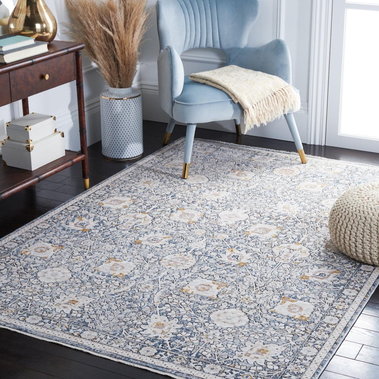 Ivory and Grey Oriental Synthetic Runner Rug