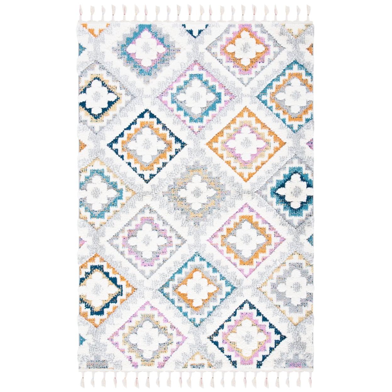 Moroccan Fringe Shag MFG106 Power Loomed Area Rug - Grey/Ivory - 4'x6' - Safavieh.