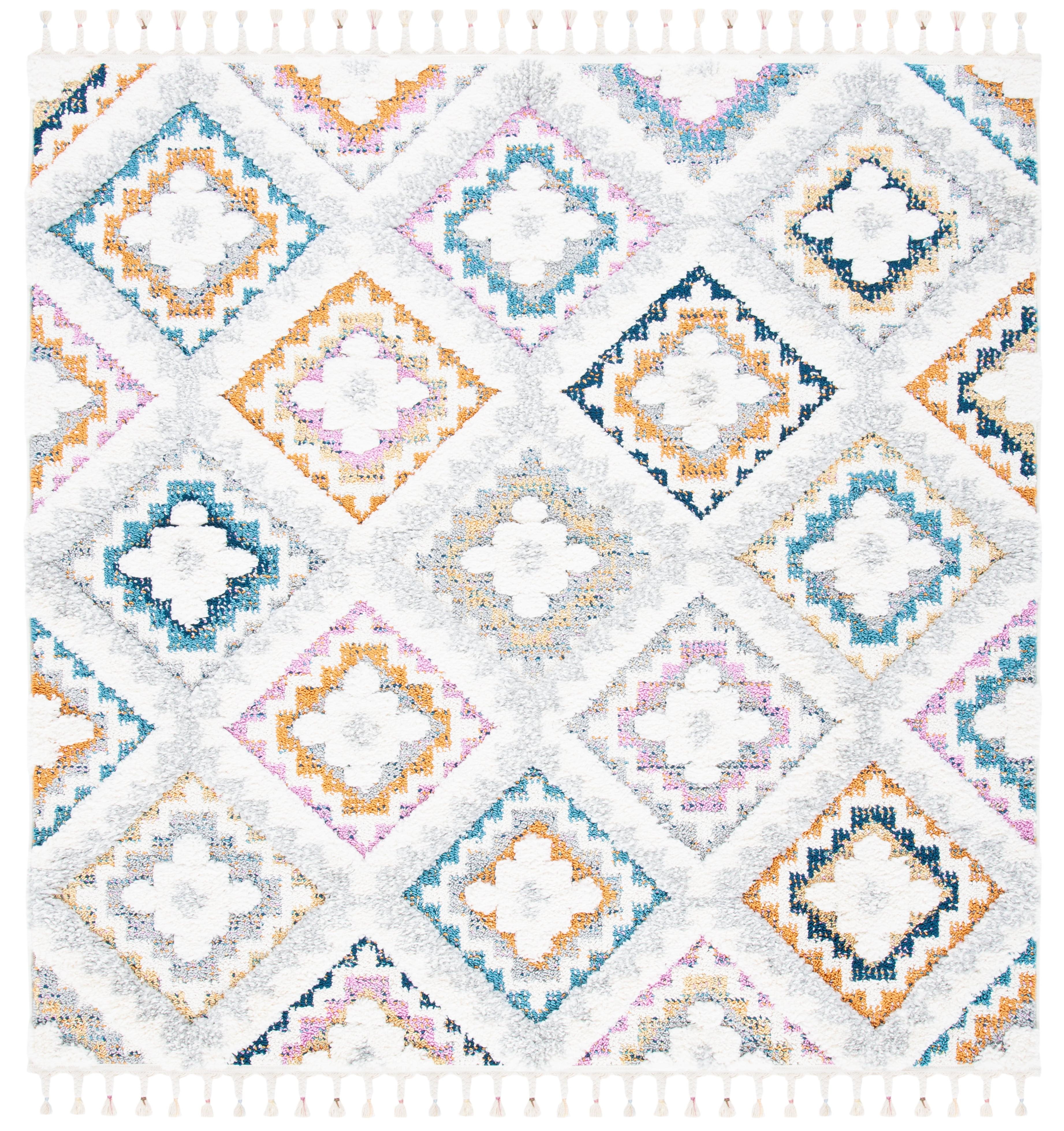 Moroccan Fringe Shag MFG106 Power Loomed Area Rug - Grey/Ivory - 6'7"x6'7" - Safavieh.